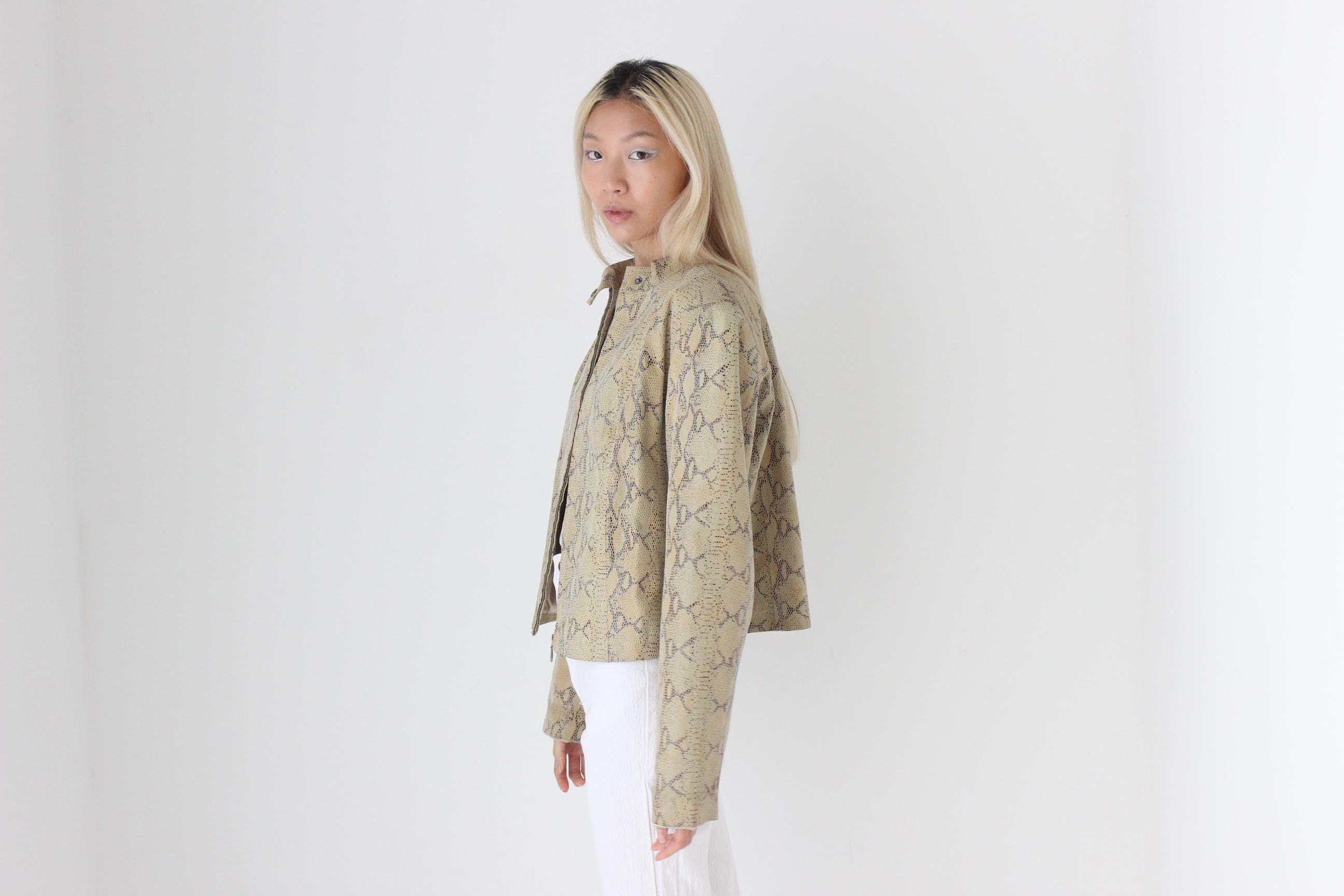 FUTURISM 90s Genuine Leather Moto Jacket w/ Snakeskin Finish