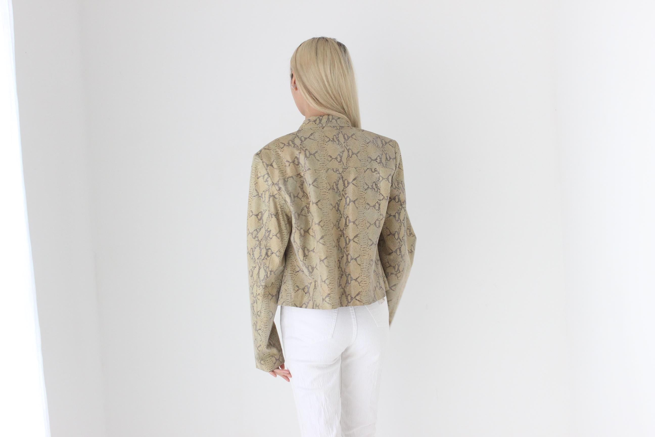 FUTURISM 90s Genuine Leather Moto Jacket w/ Snakeskin Finish