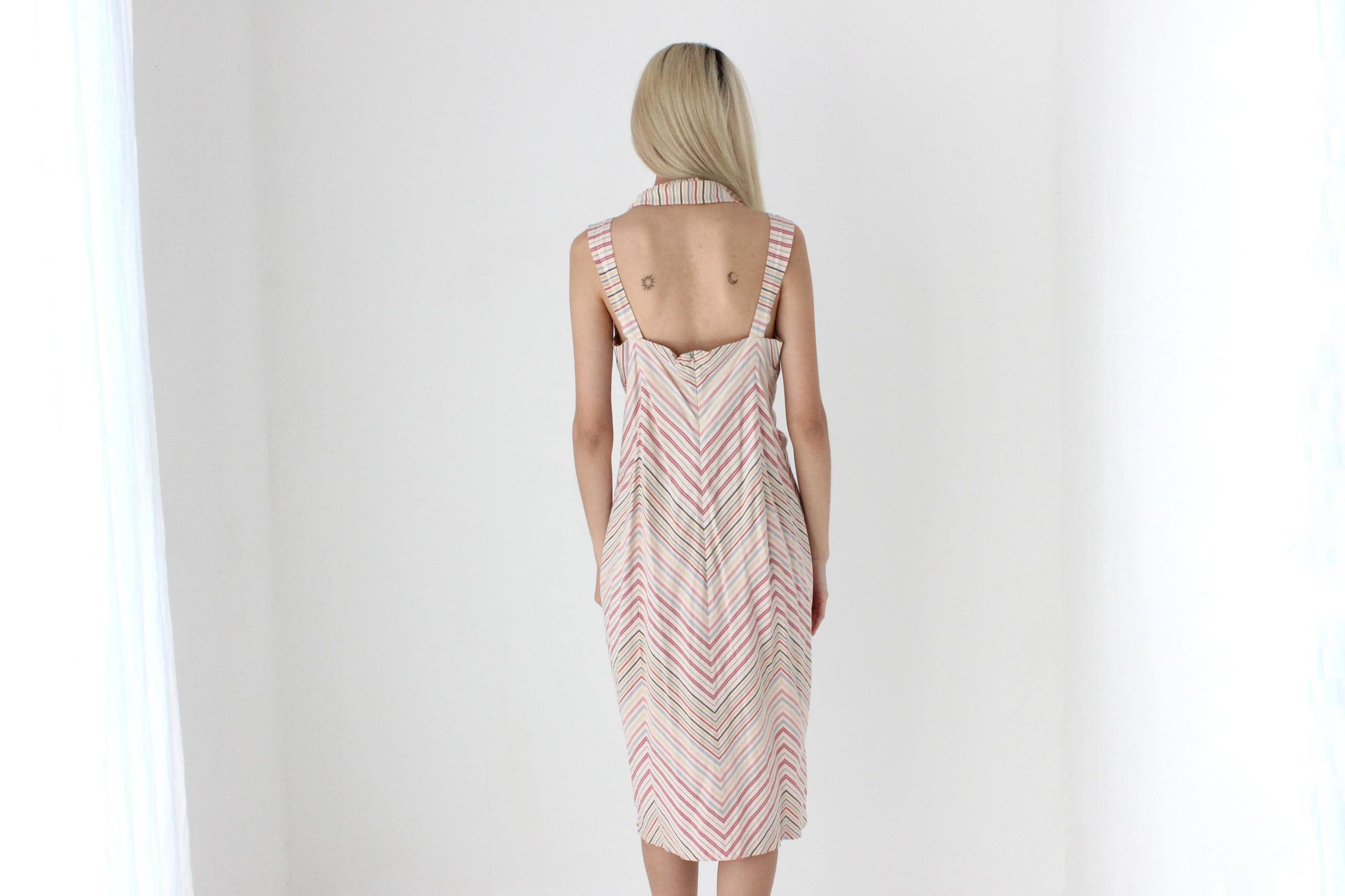 FUTURISM Y2K Designer Relaxed Pastel Striped Dress w/ O-Ring Details