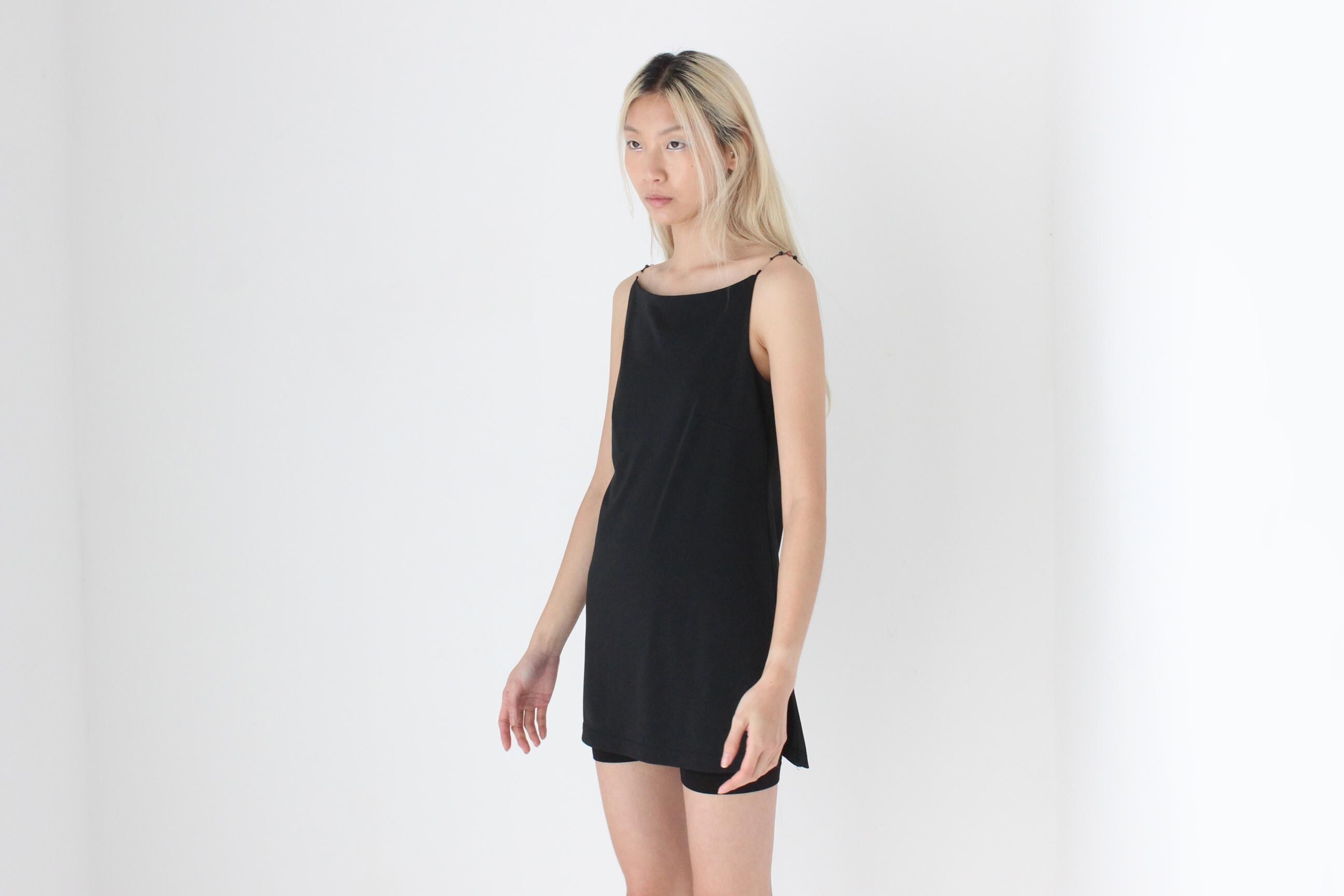 FUTURISM 90s Futuristic Minimal High Neck Top w/ Beaded Straps