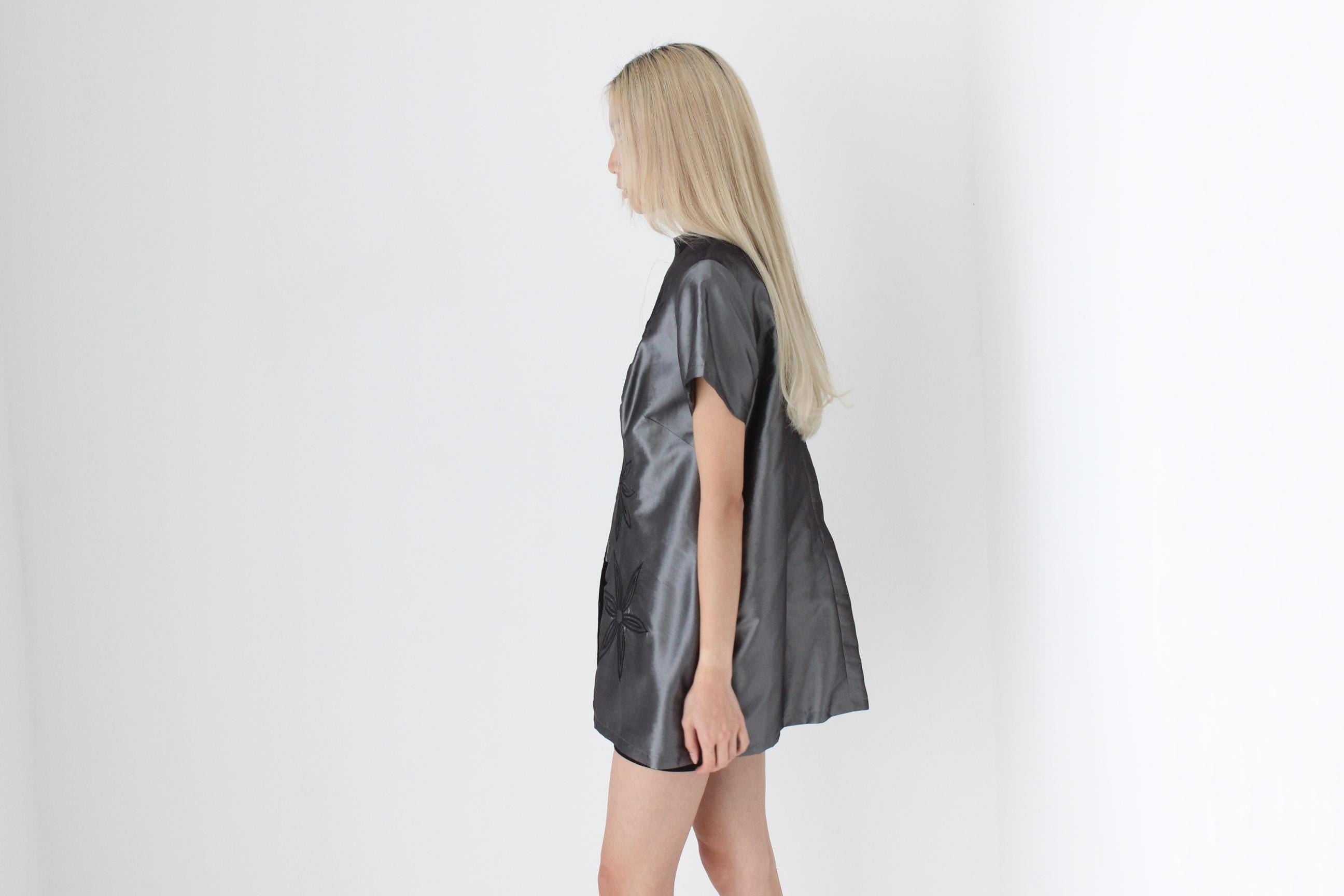 FUTURISM 90s Chrome Metallic Taffeta High Collar Top or Mini