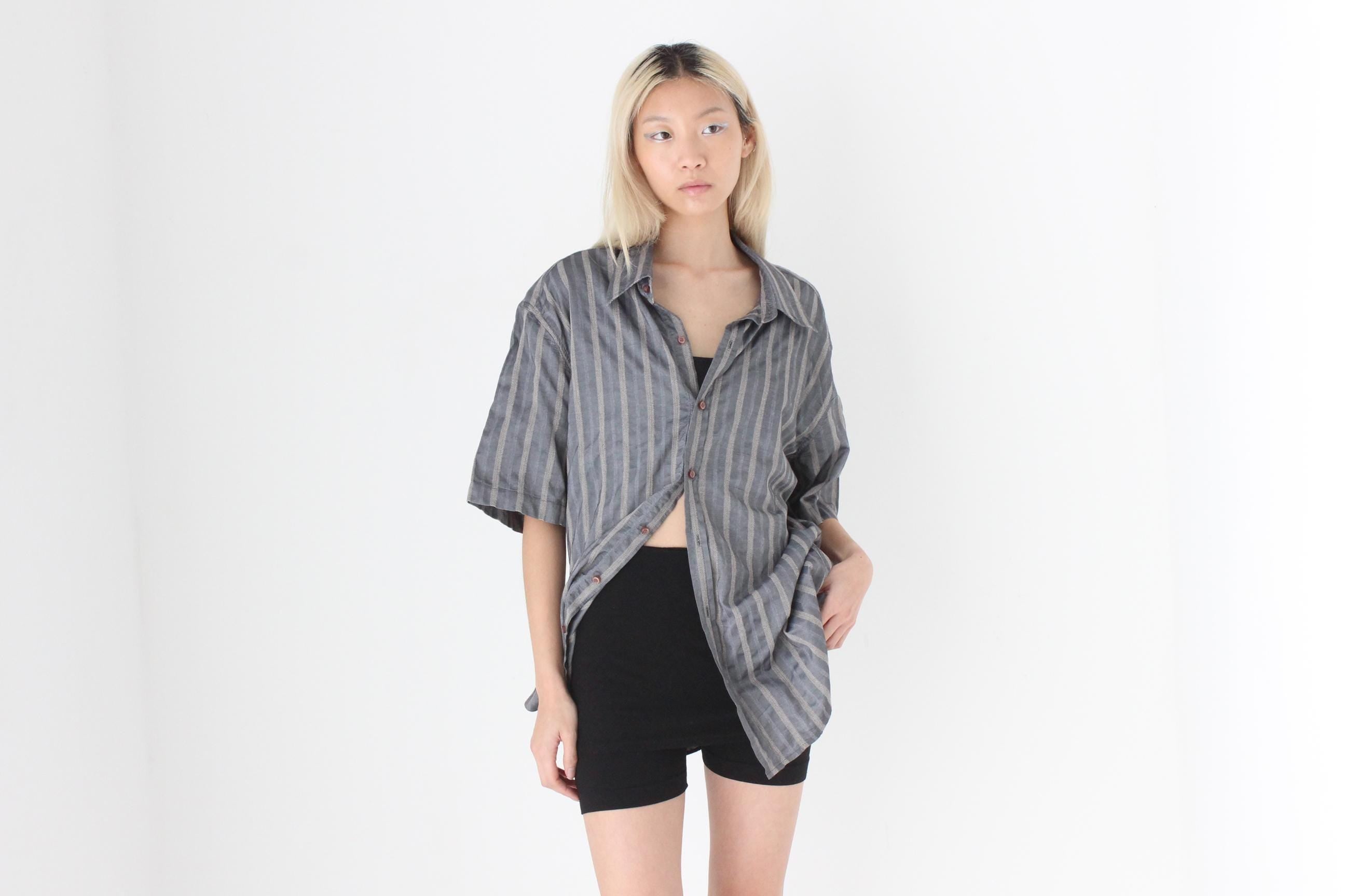 FUTURISM 90s Metallic Boxy Stripe Button Up