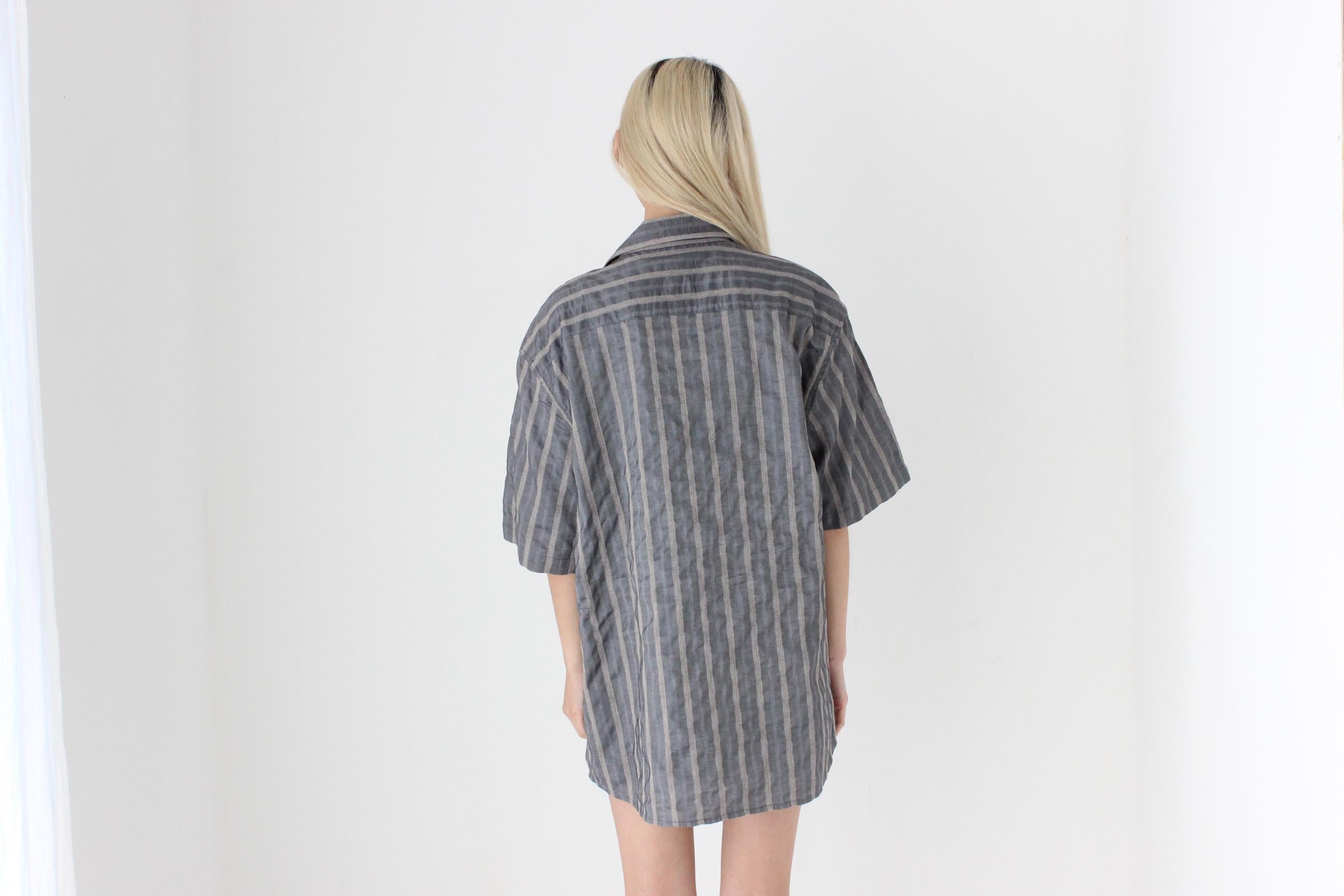 FUTURISM 90s Metallic Boxy Stripe Button Up