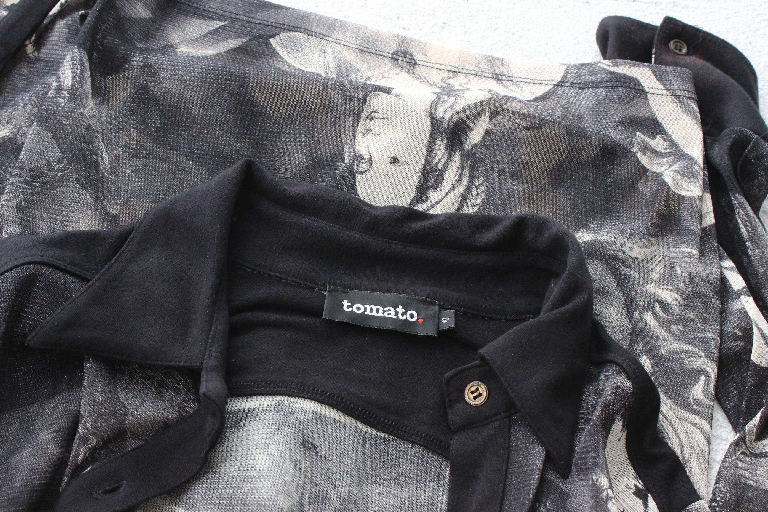 FUTURISM Original 90s Unreal Renaissance Monochromatic Abstract Printed Mesh Button Front Top