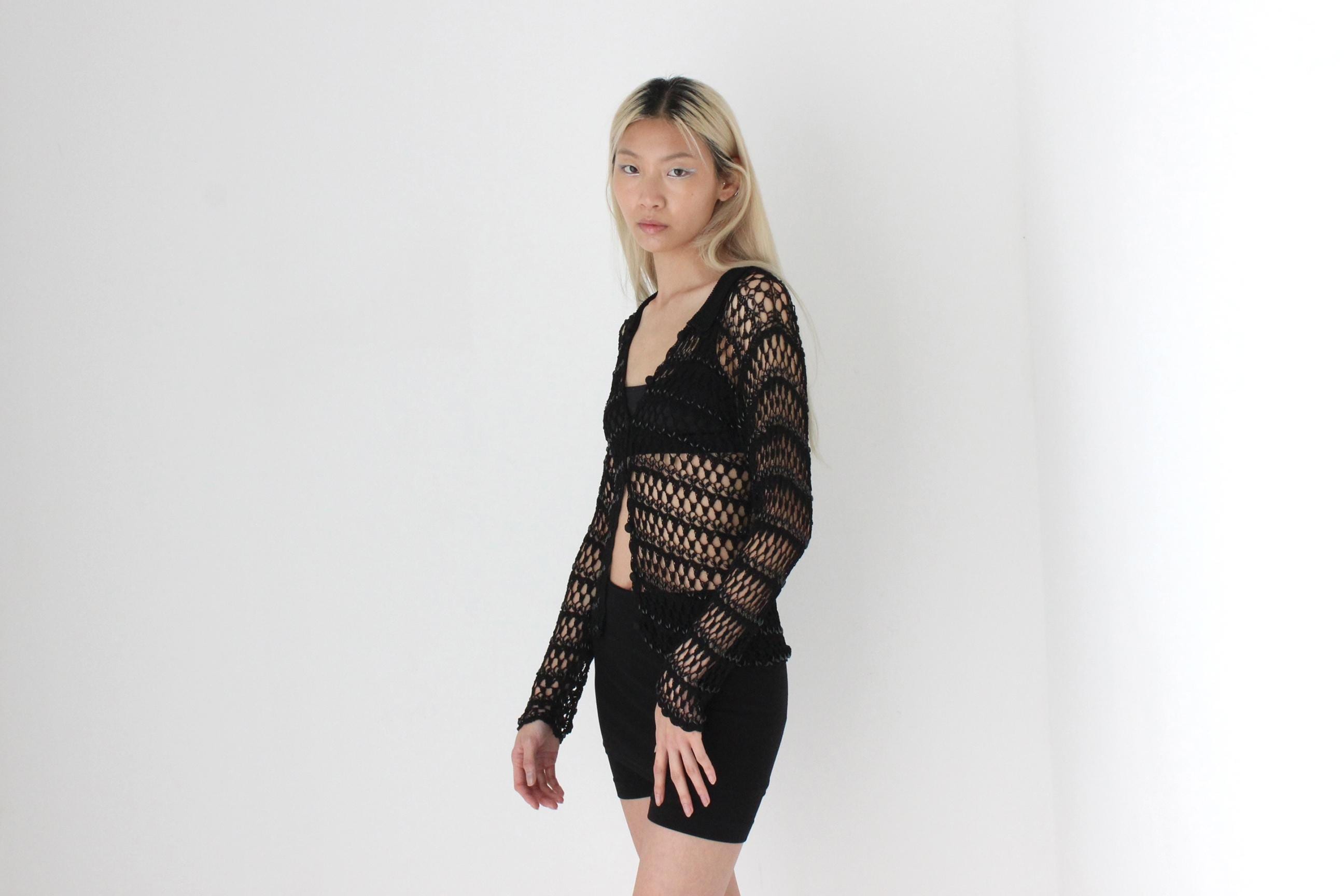 FUTURISM 90s Beaded Crochet Button Front Top