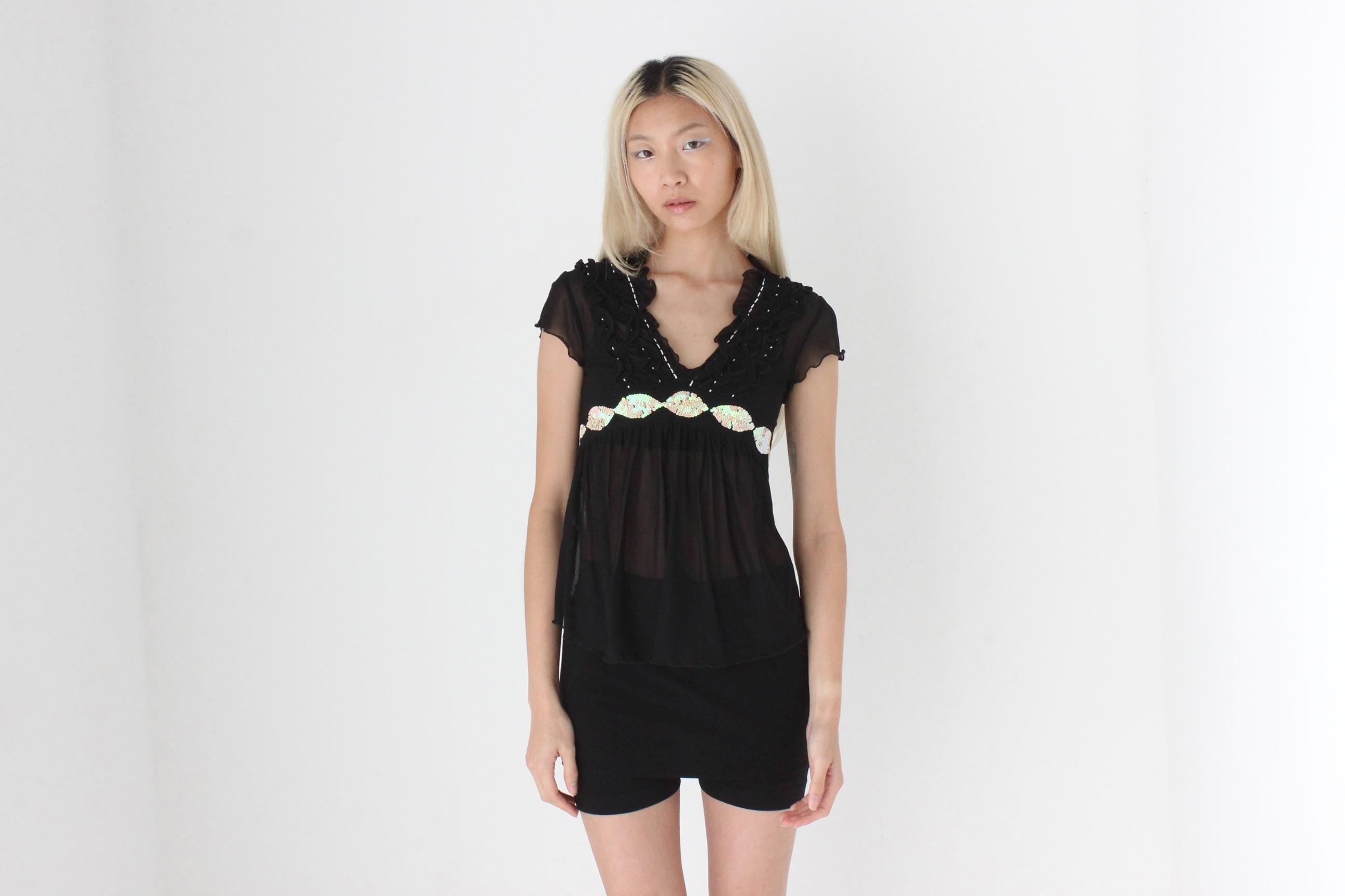 FUTURISM Cute Y2K Mesh Babydoll Top