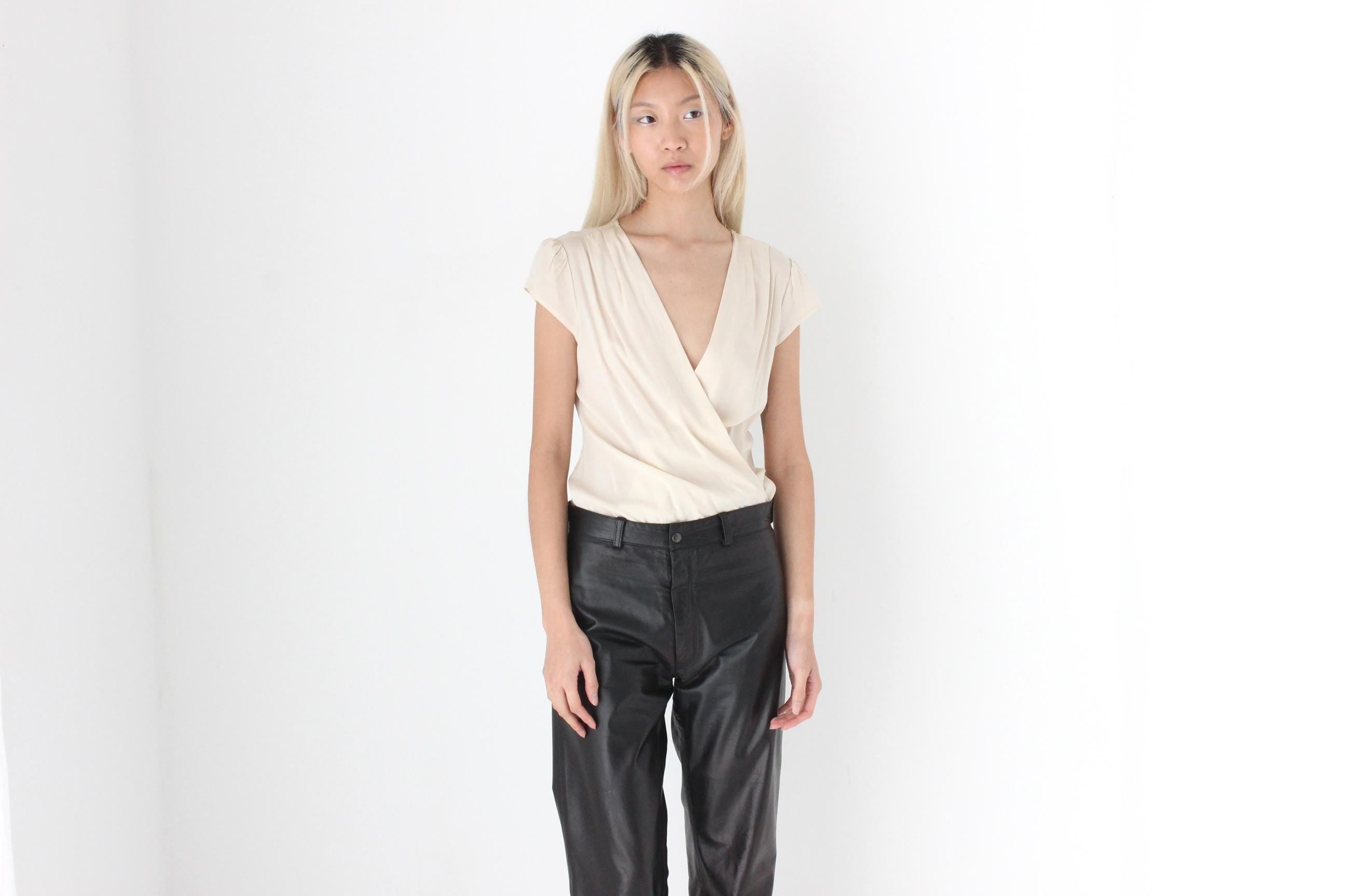 FUTURISM Y2K Pure Silk Plunge Neck Bodysuit by Bebe