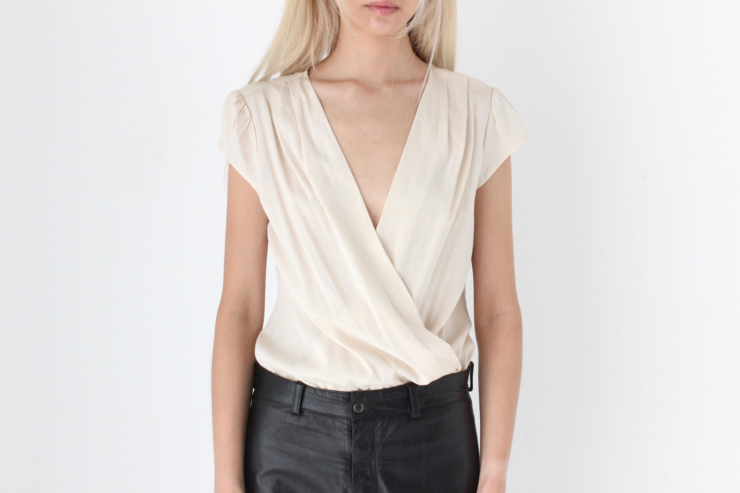 FUTURISM Y2K Pure Silk Plunge Neck Bodysuit by Bebe