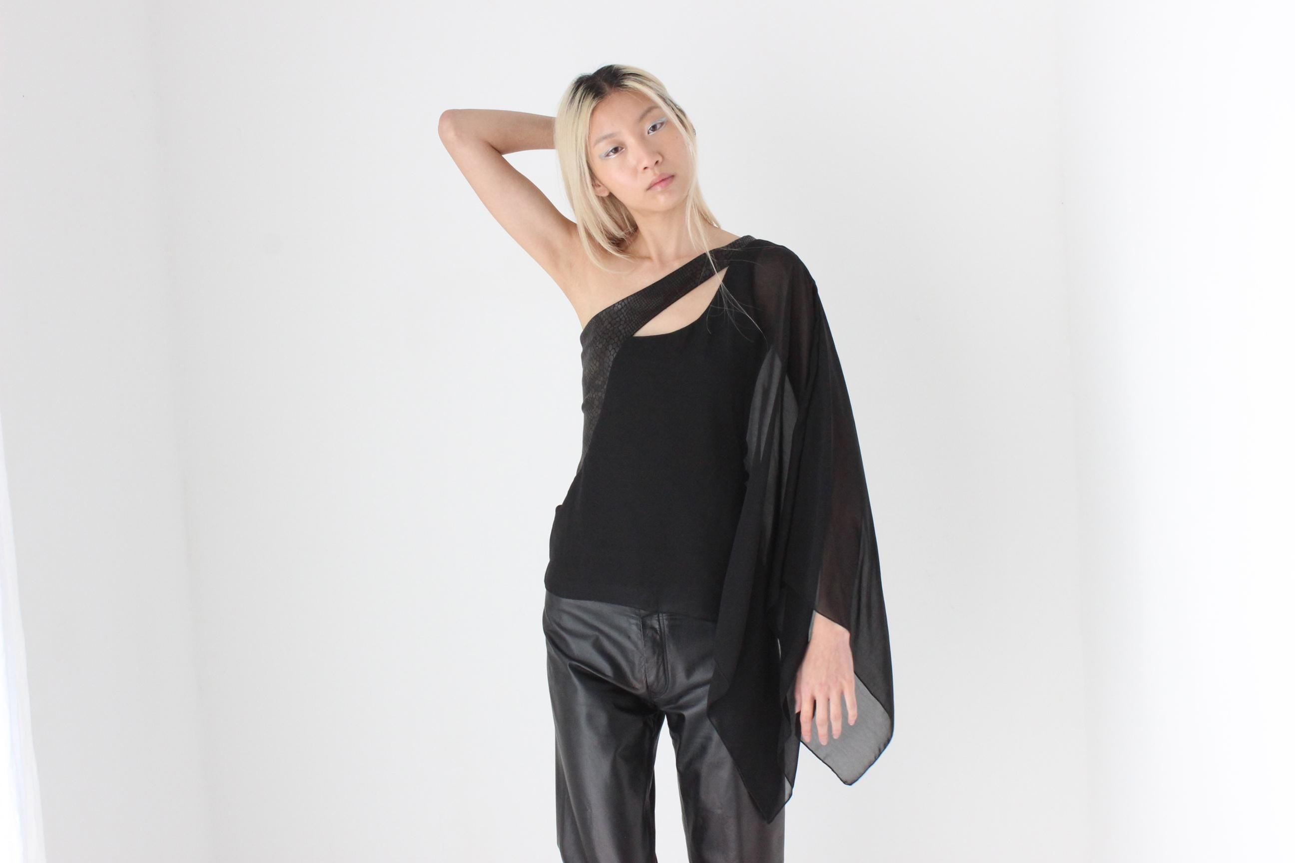 FUTURISM Y2K One Shoulder Asymmetric Wing Sleeve Top by Y London