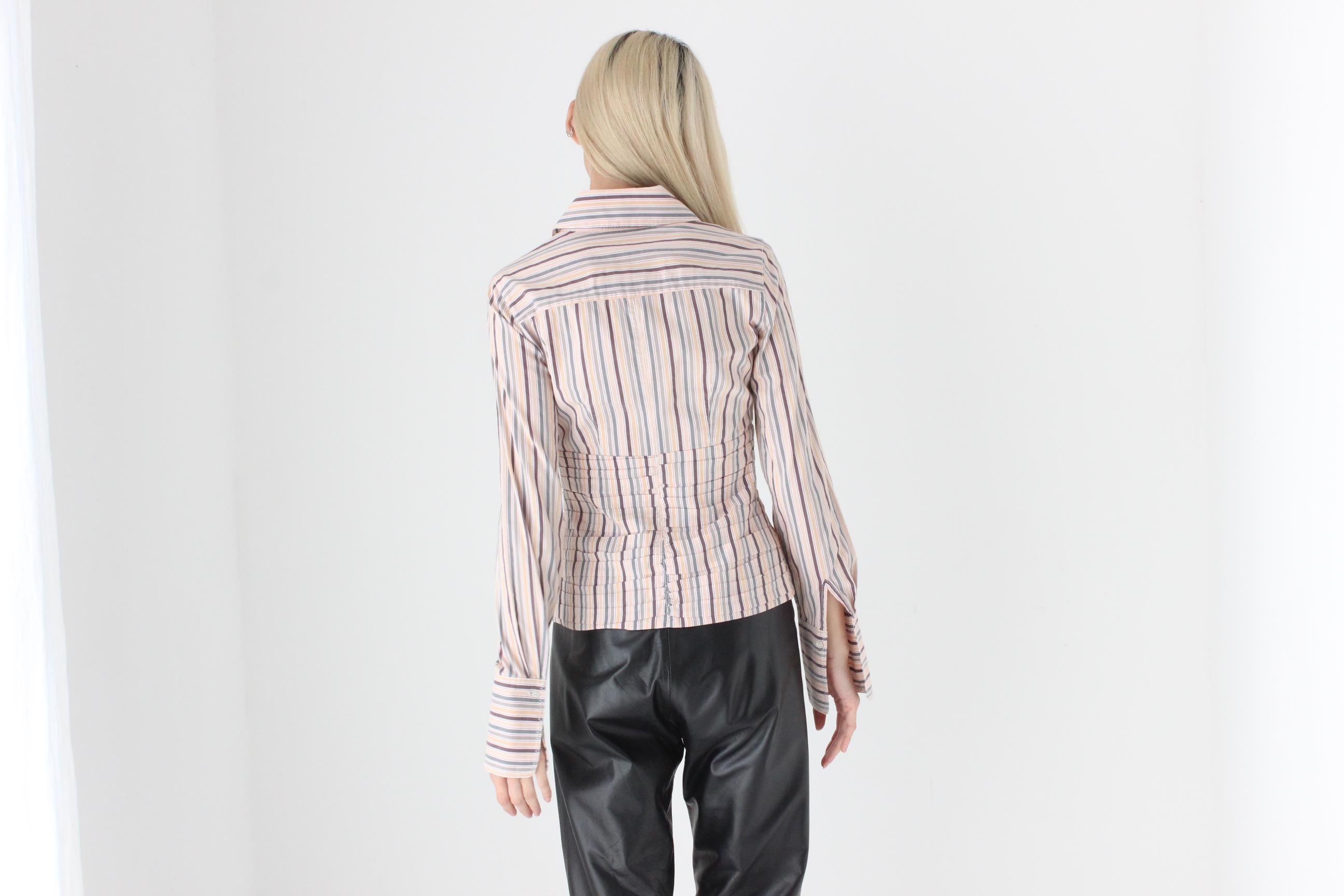FUTURISM Y2K Designer Sexy Pin Stripe Shirt by Catherine Malandrino