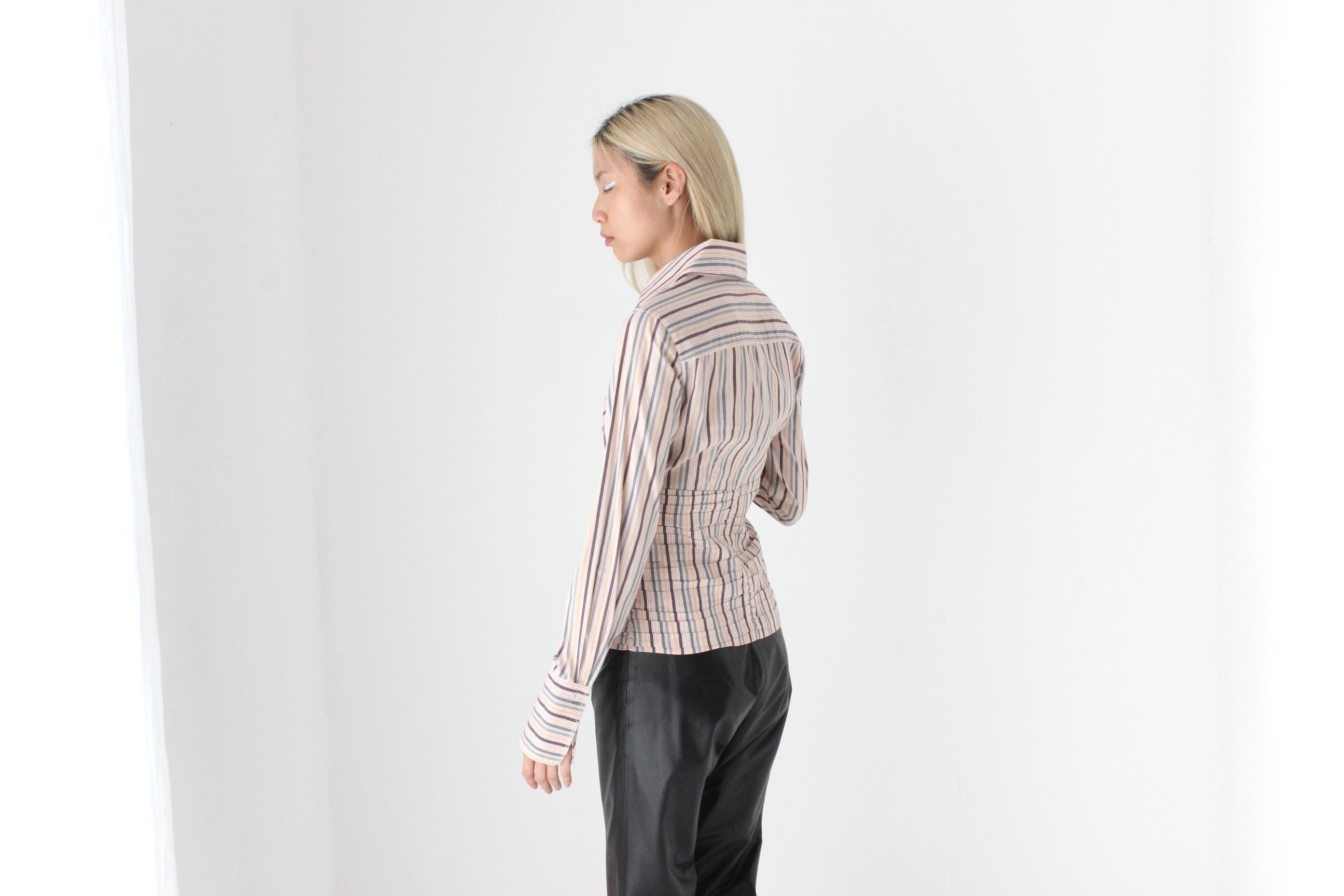 FUTURISM Y2K Designer Sexy Pin Stripe Shirt by Catherine Malandrino