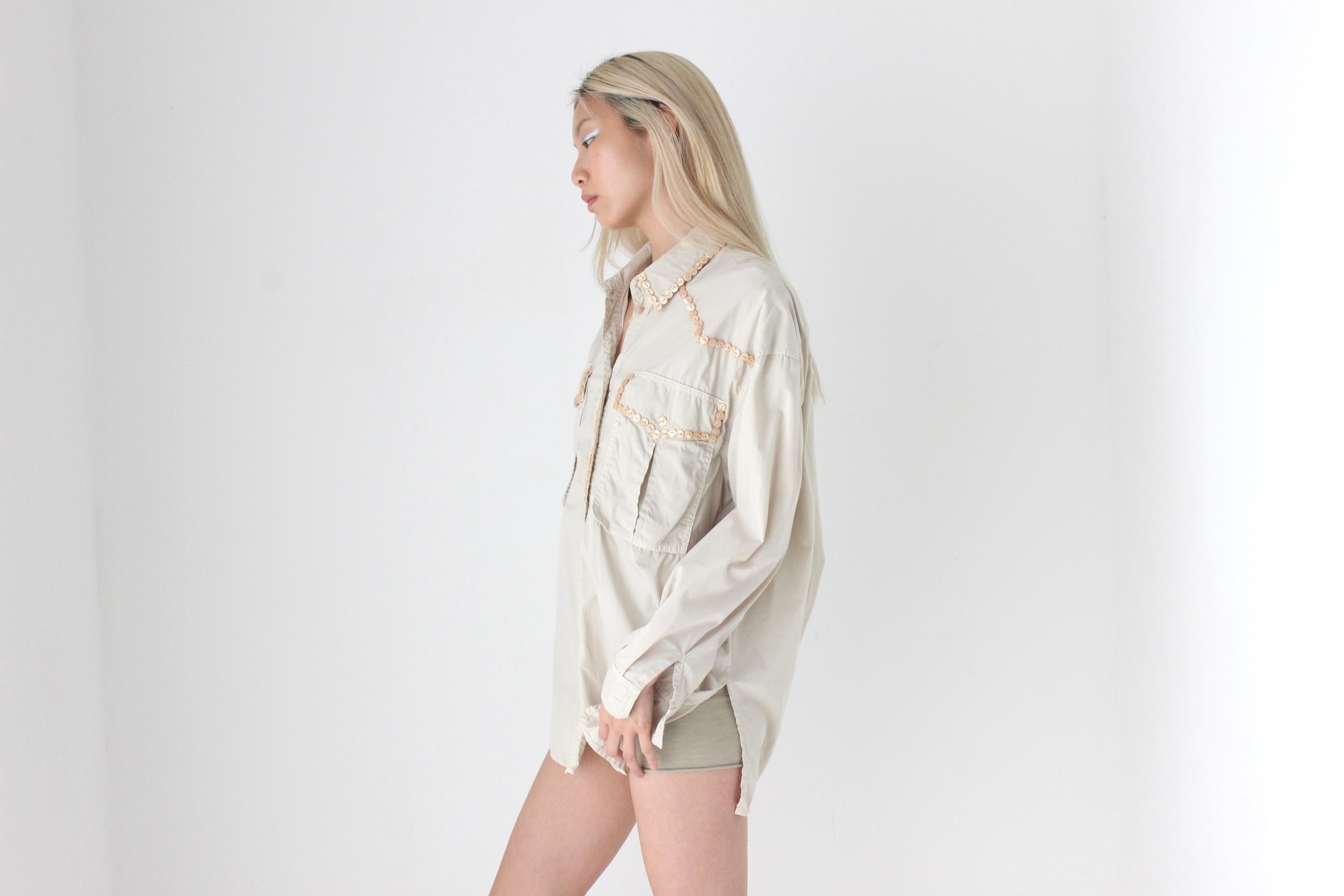 FUTURISM Amazing 90s Cotton Shirt w/ Button Trim