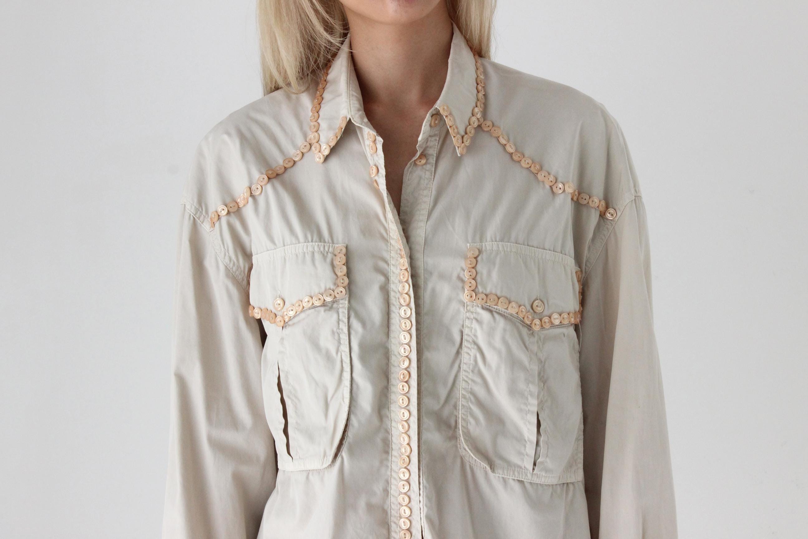 FUTURISM Amazing 90s Cotton Shirt w/ Button Trim