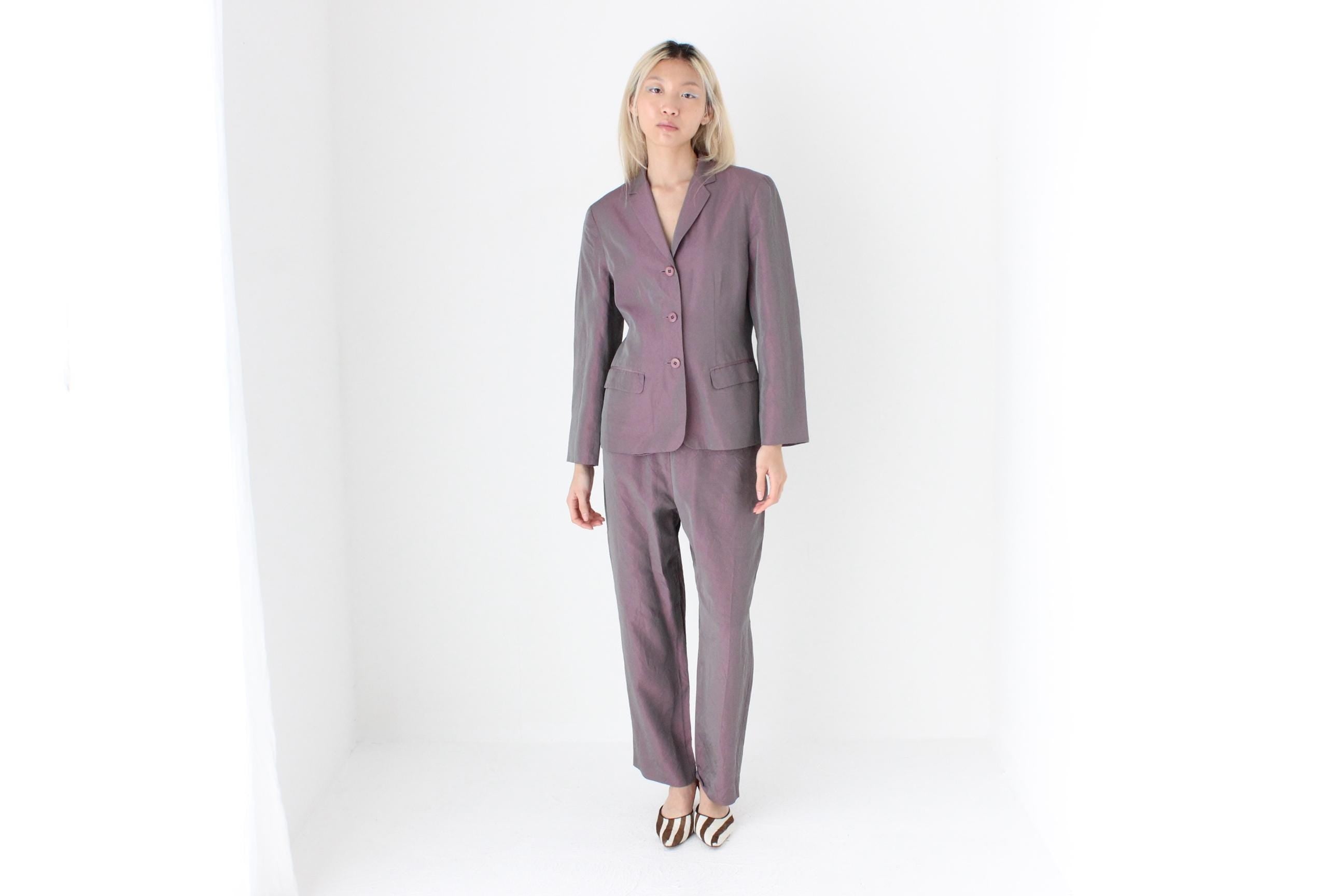 FUTURISM Y2K Holographic Metallic Two Piece Pant Suit by Ojay
