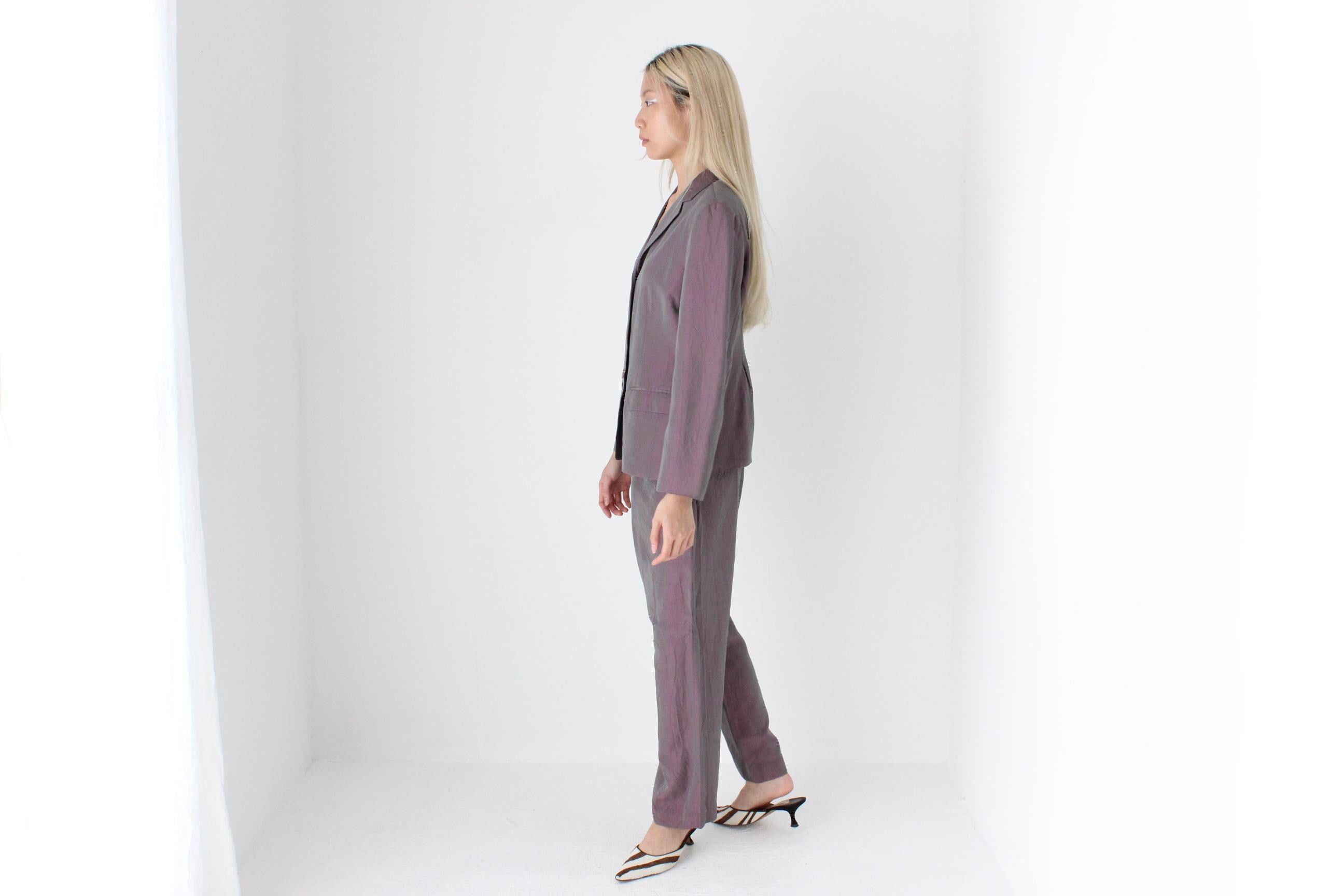 FUTURISM Y2K Holographic Metallic Two Piece Pant Suit by Ojay