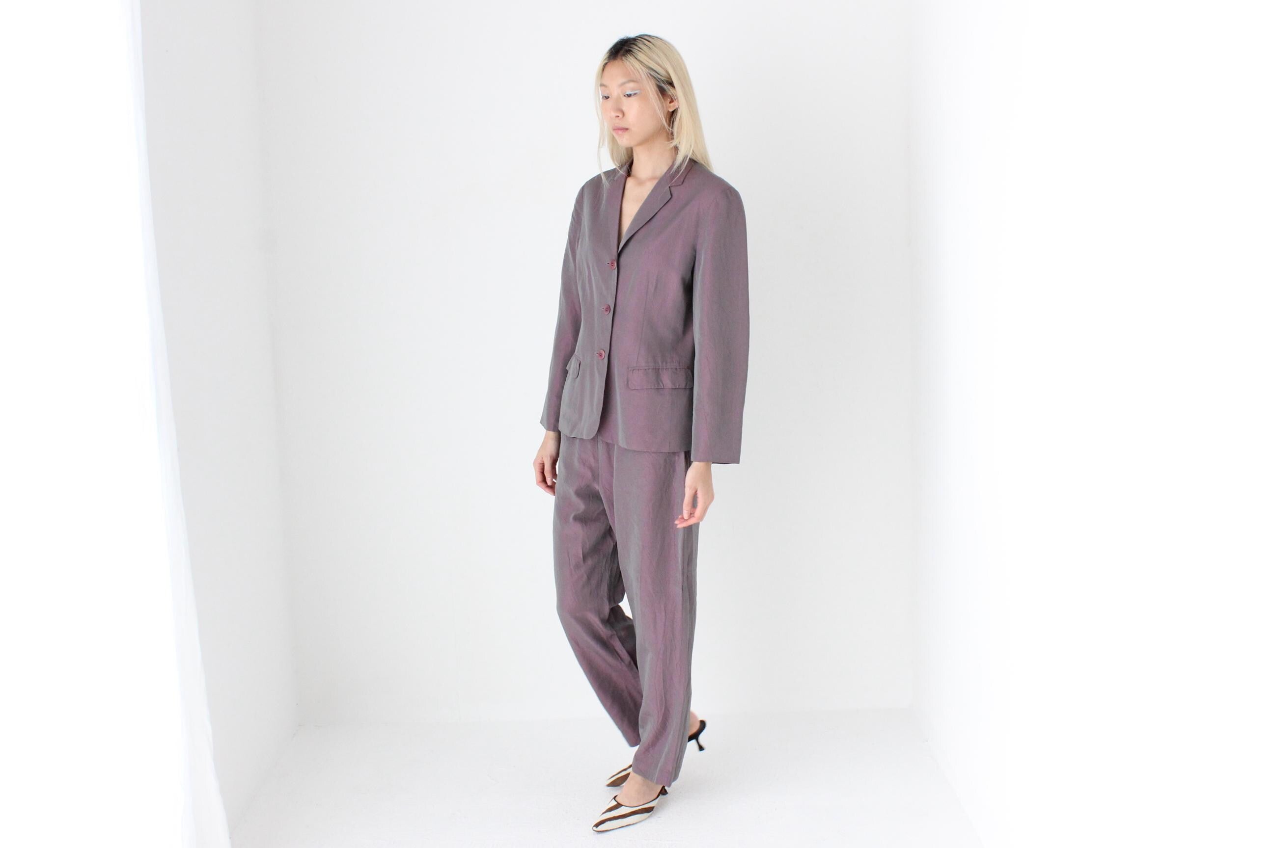 FUTURISM Y2K Holographic Metallic Two Piece Pant Suit by Ojay