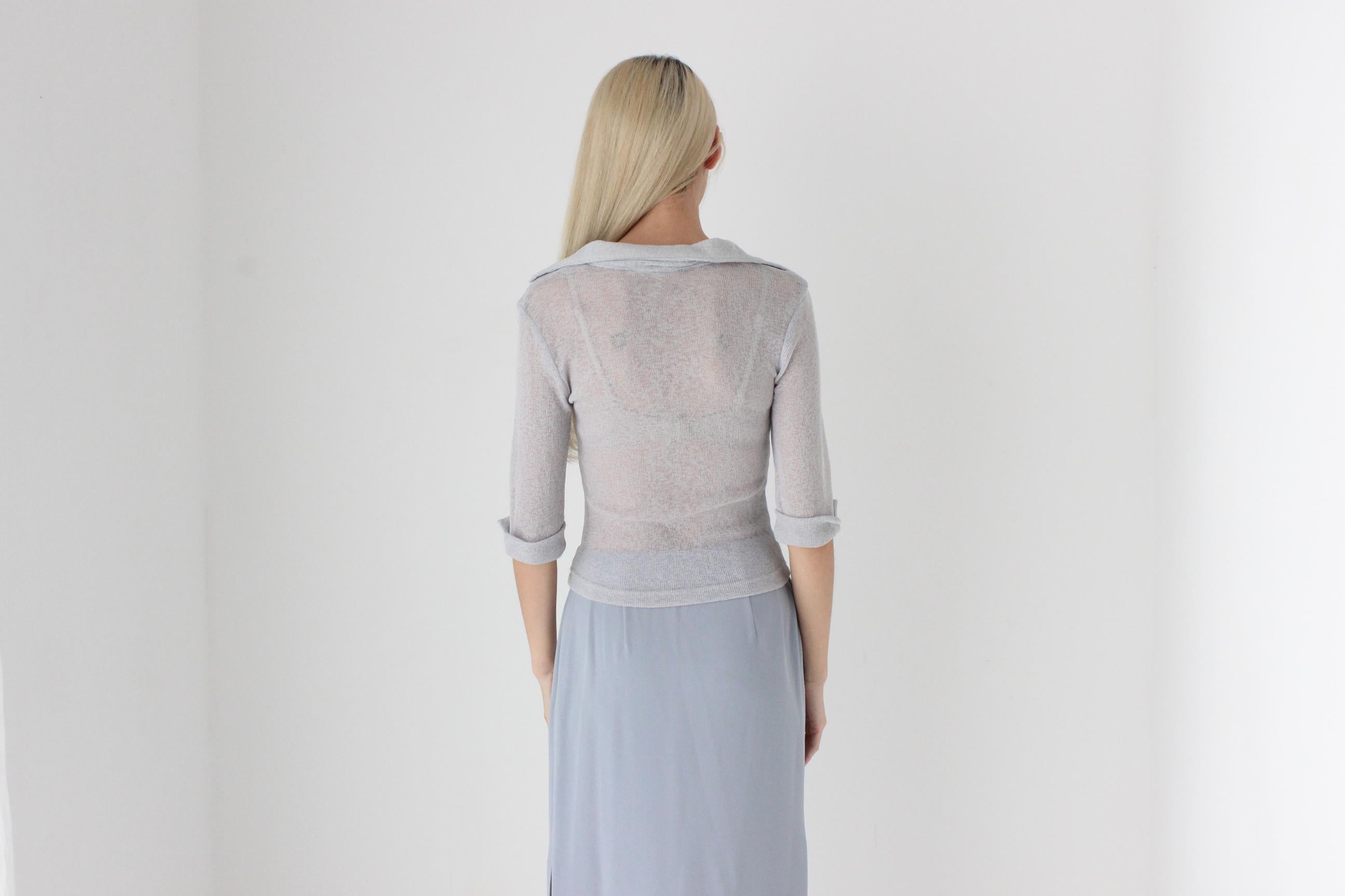 FUTURISM Y2K Sheer Knit Collared Top