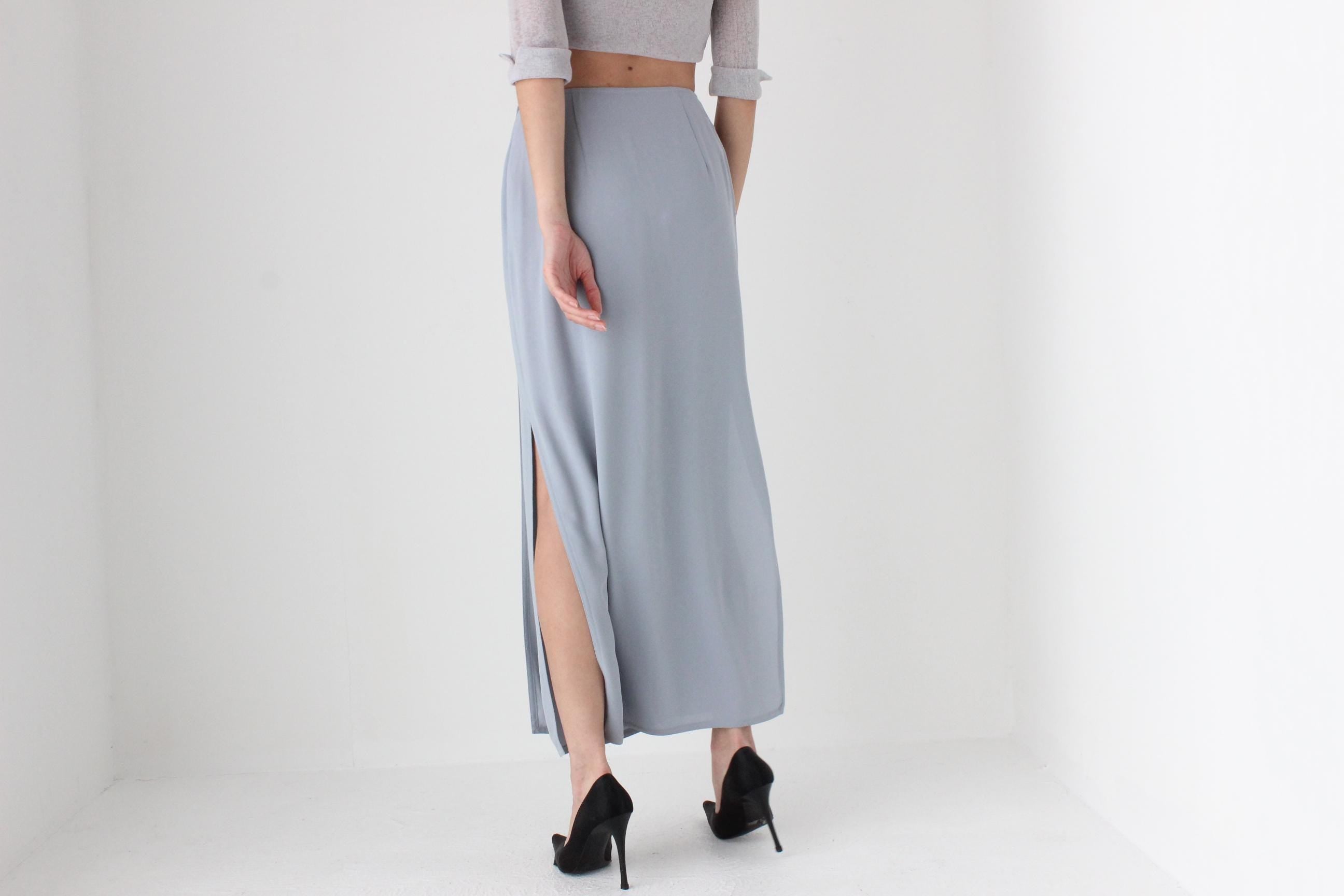 FUTURISM 90s Blue Grey Crepe Column Skirt