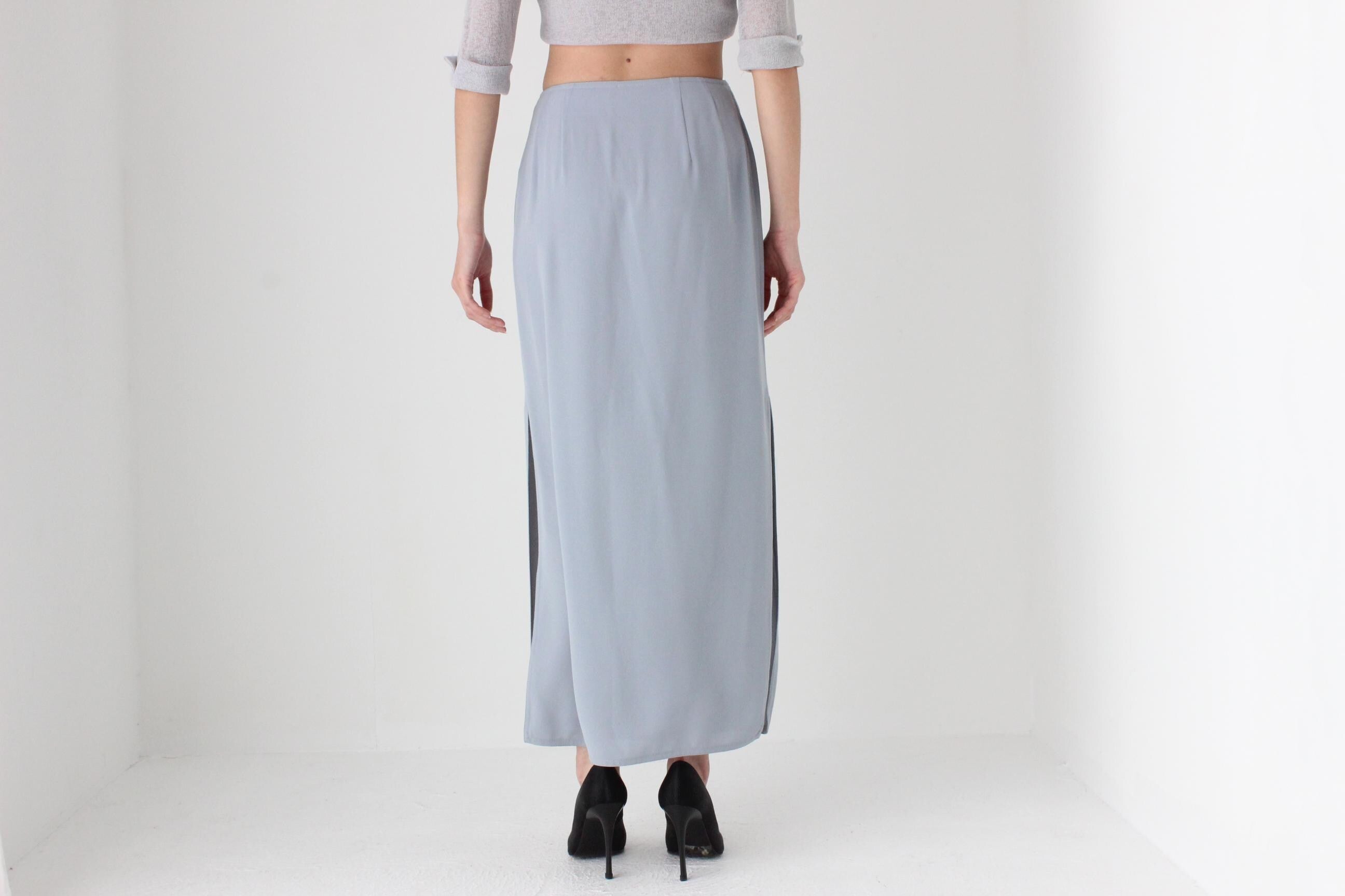 FUTURISM 90s Blue Grey Crepe Column Skirt