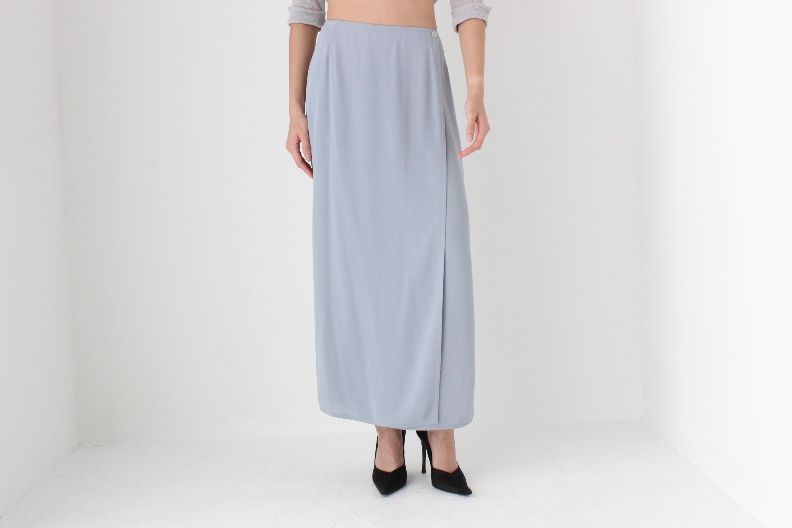 FUTURISM 90s Blue Grey Crepe Column Skirt