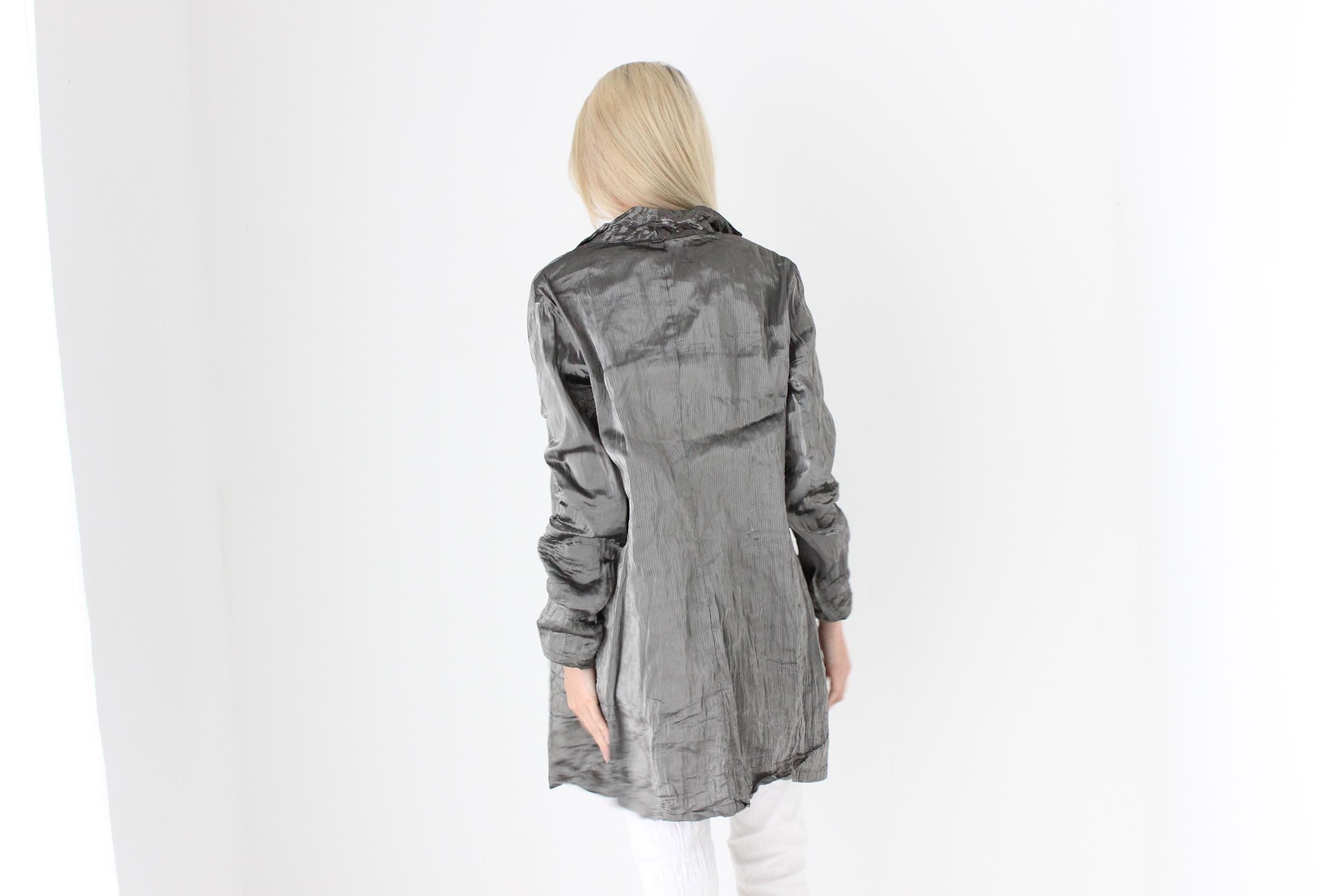 FUTURISM 90s Metallic Silver Lamé Technical Coat