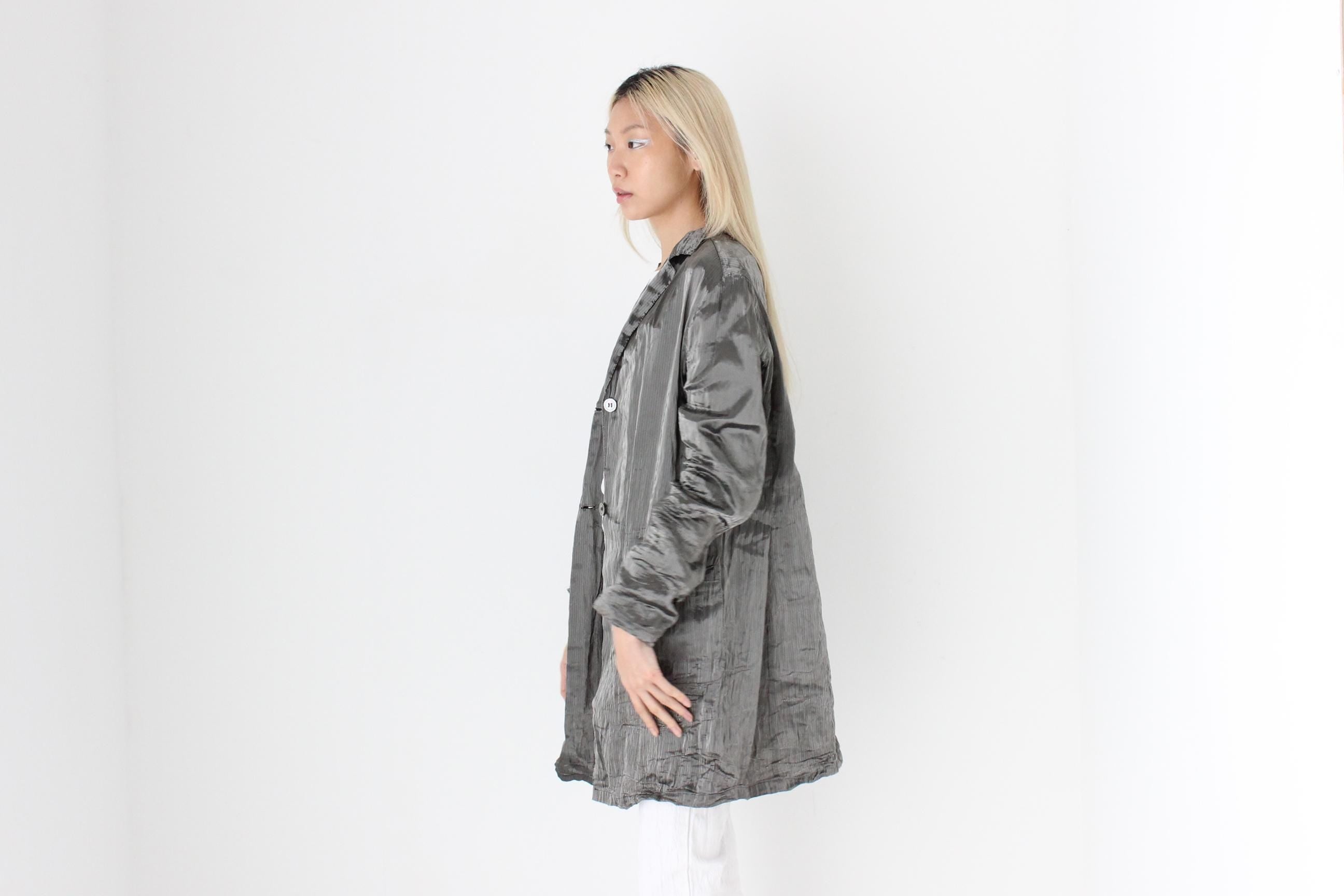 FUTURISM 90s Metallic Silver Lamé Technical Coat
