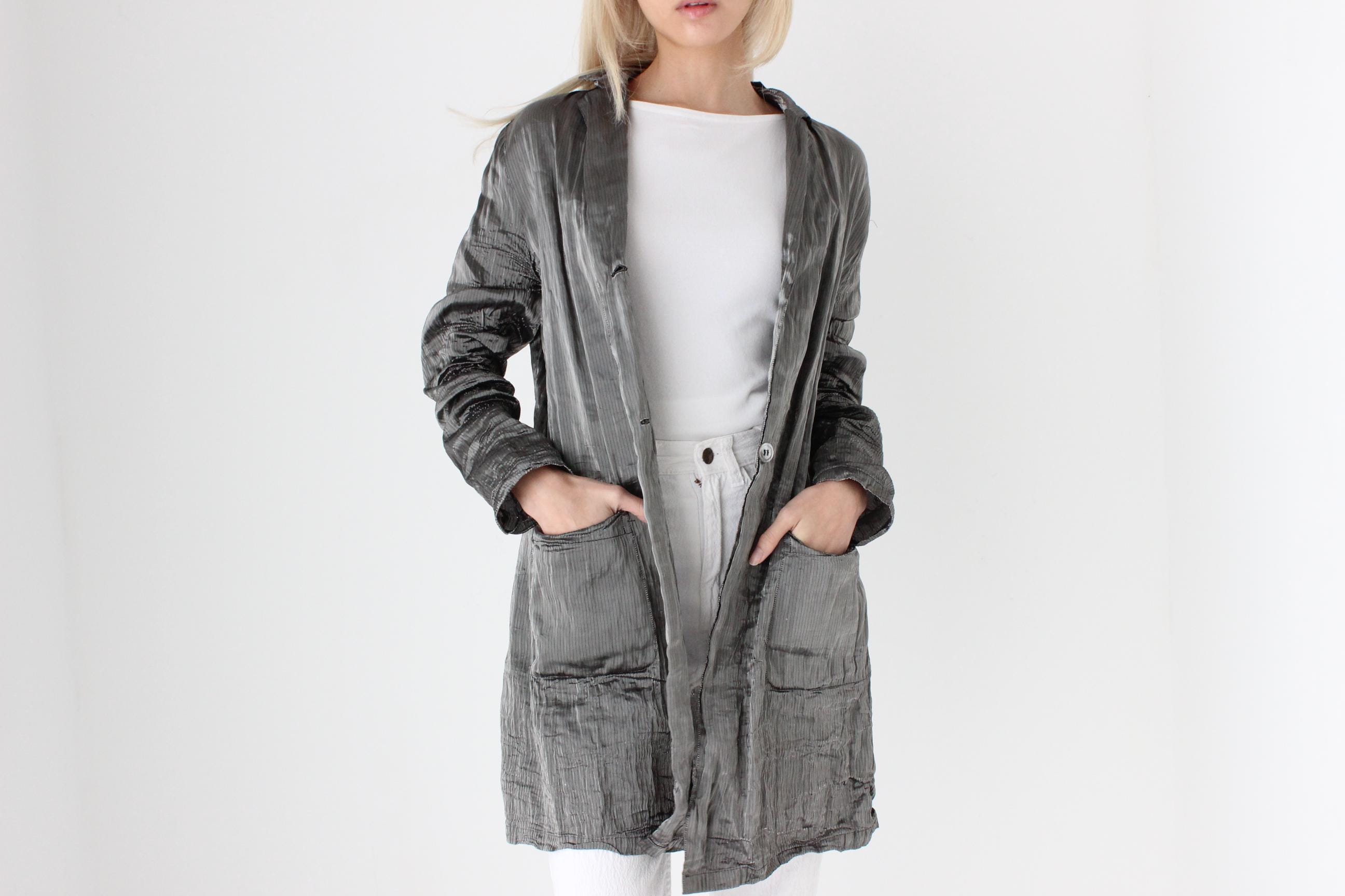FUTURISM 90s Metallic Silver Lamé Technical Coat