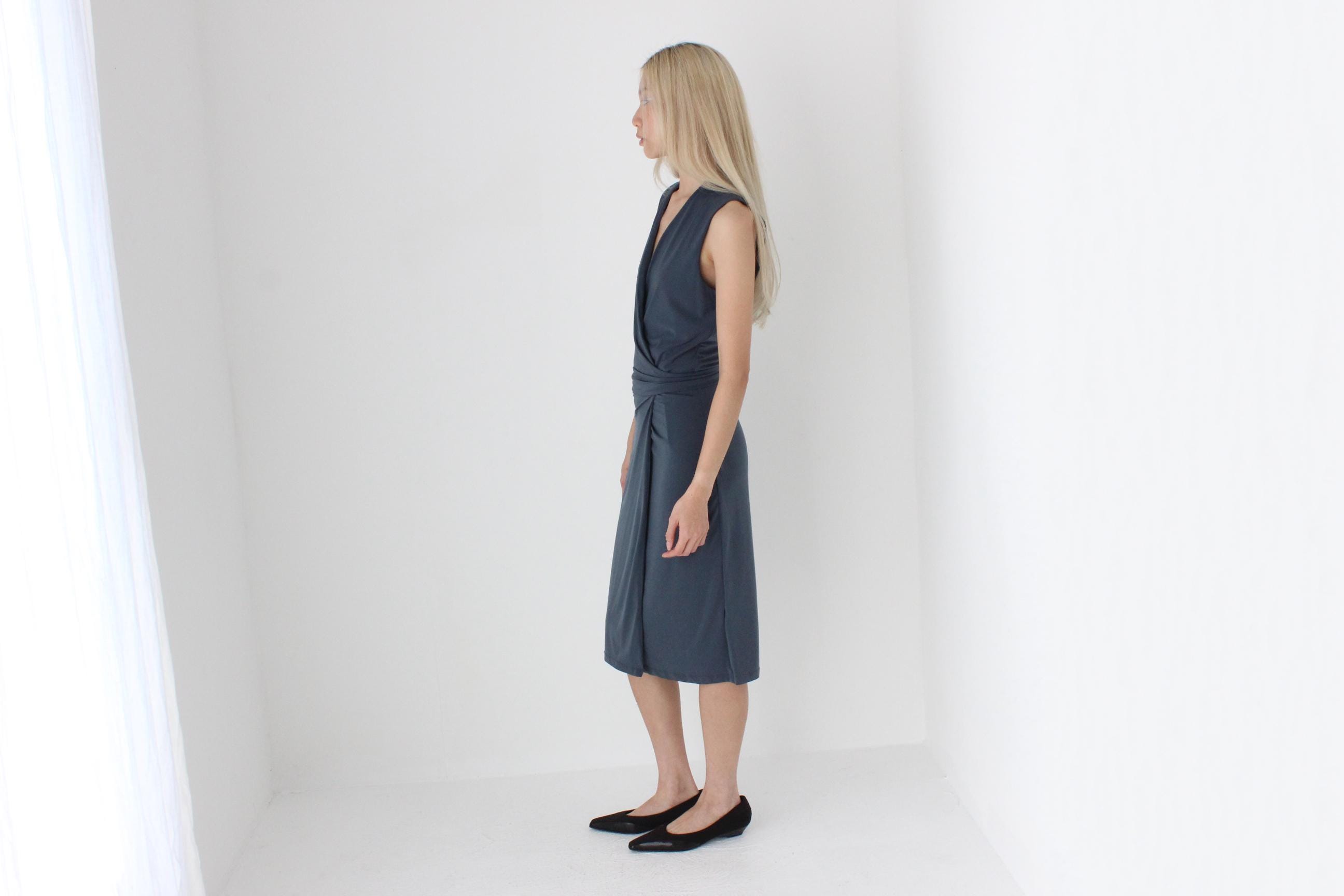FUTURISM Quality 2000s Slinky Draped Wrap Dress