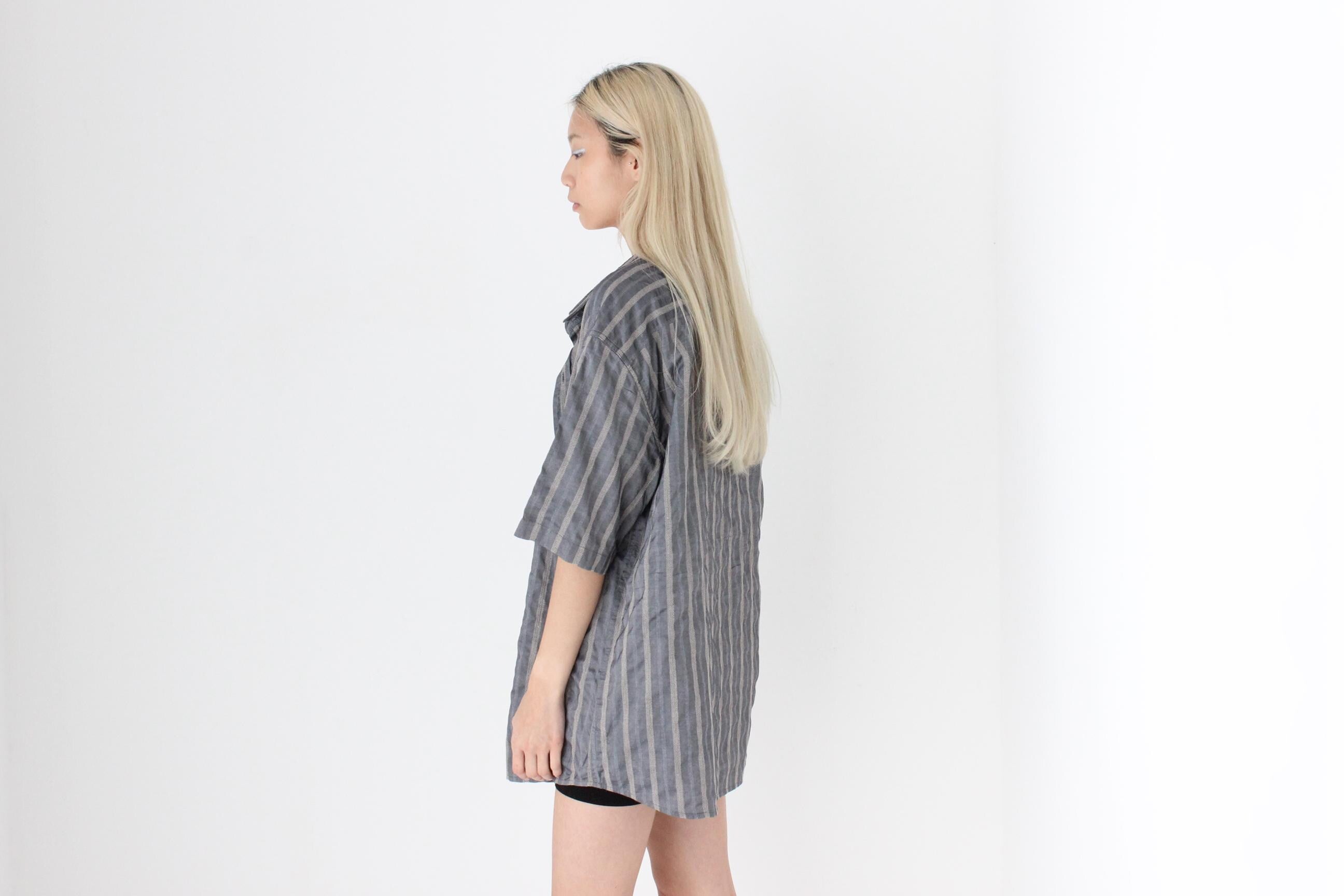 FUTURISM 90s Metallic Boxy Stripe Button Up