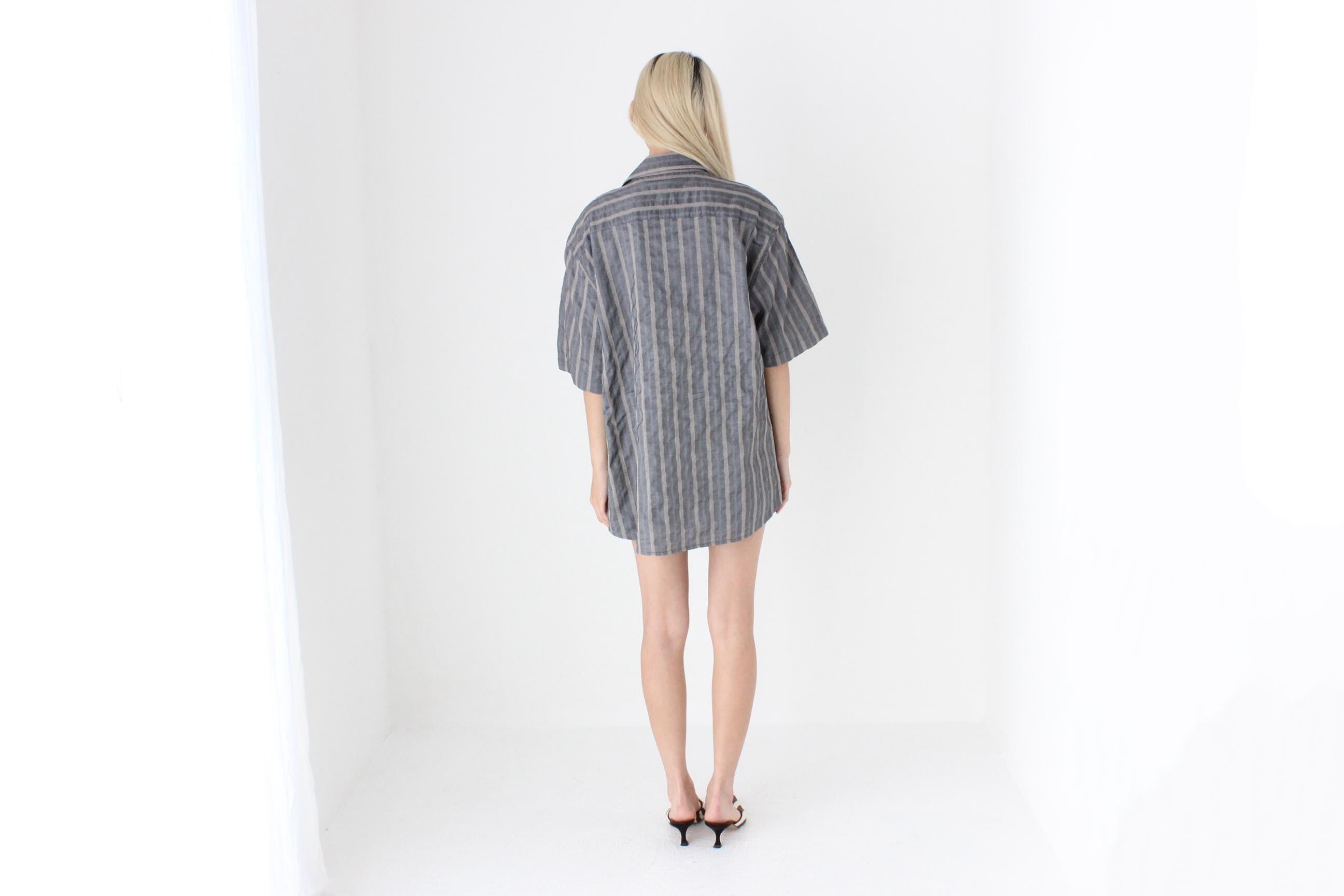 FUTURISM 90s Metallic Boxy Stripe Button Up