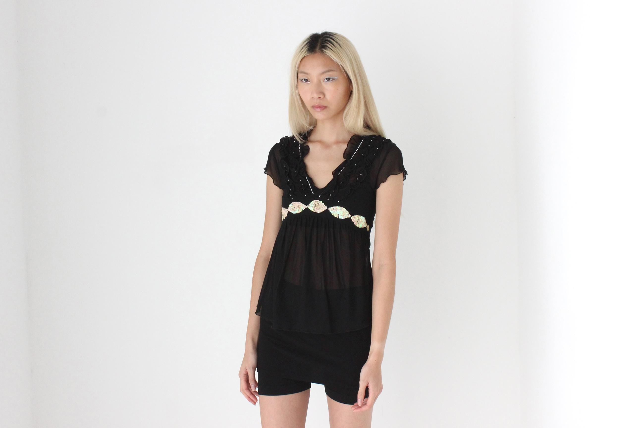 FUTURISM Cute Y2K Mesh Babydoll Top