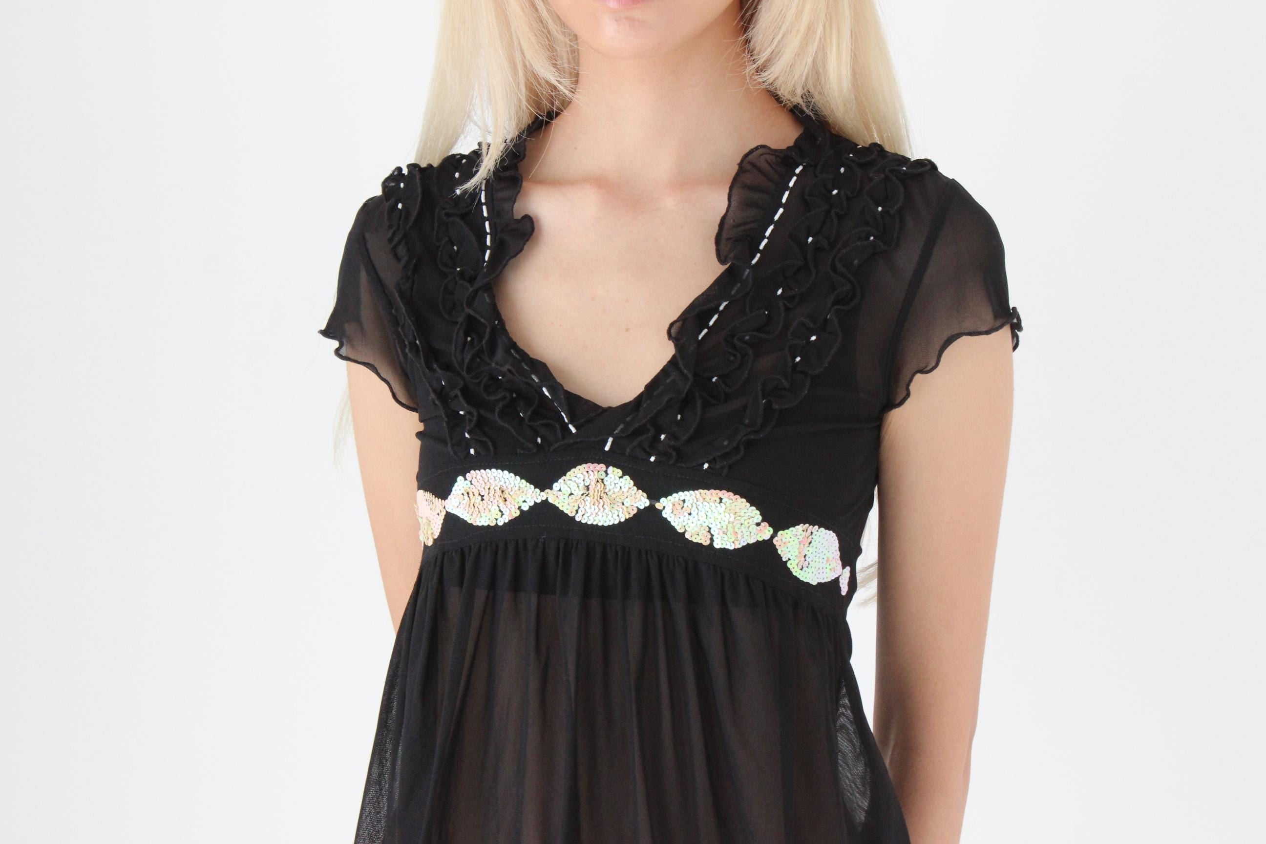 FUTURISM Cute Y2K Mesh Babydoll Top