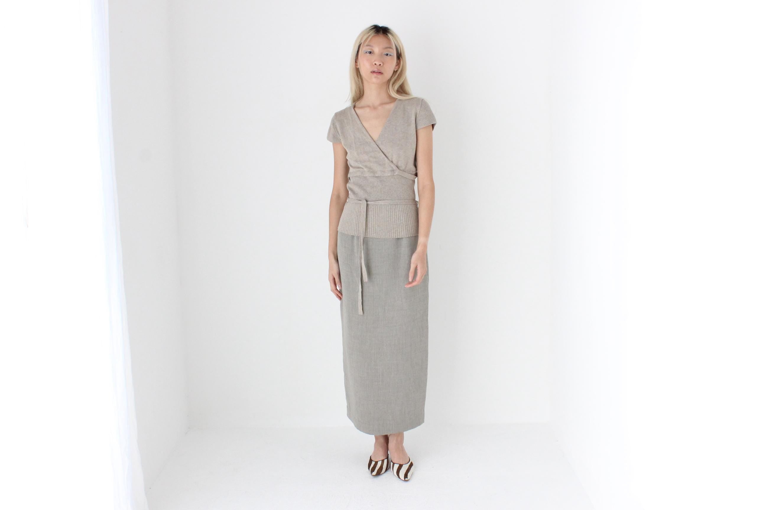 FUTURISM 90s Neutral Crepe Column Skirt