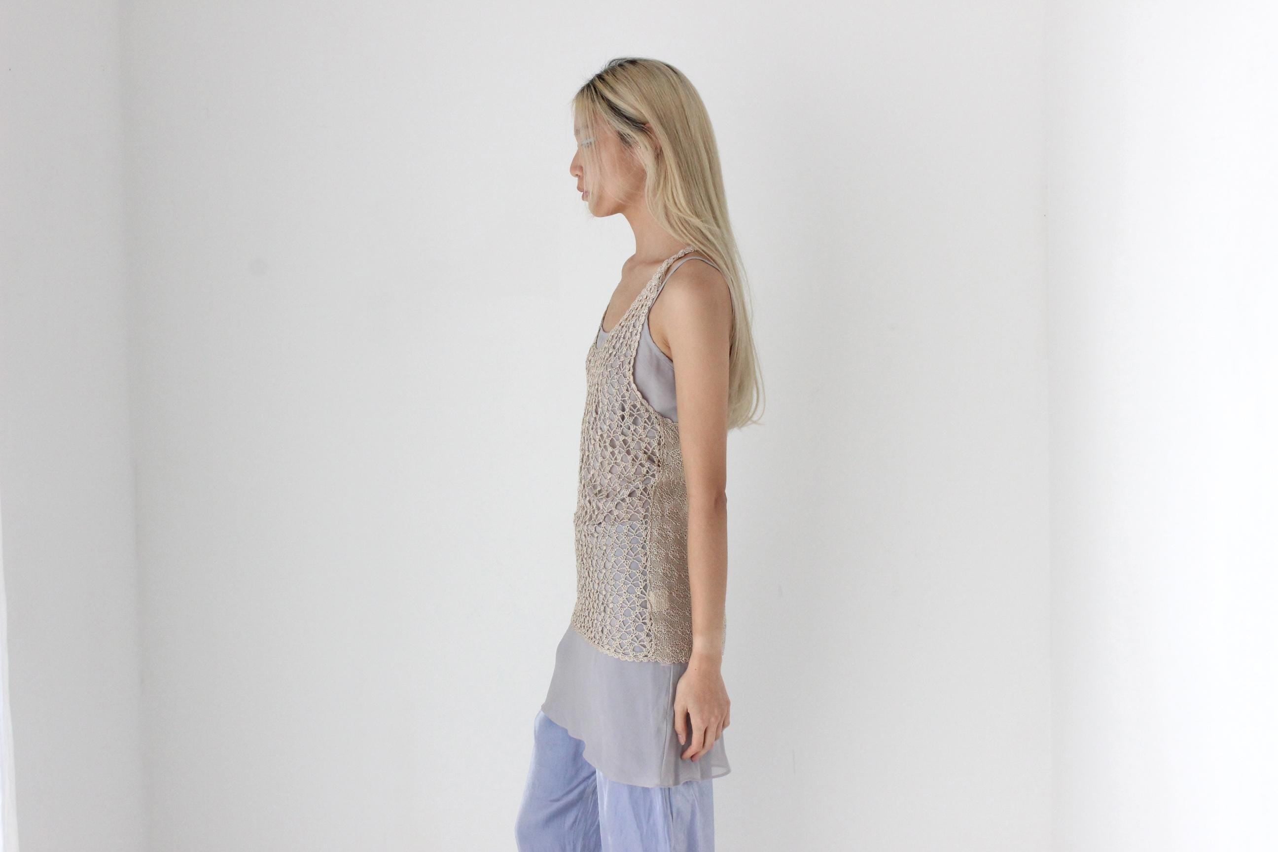 FUTURISM 2000s Neutral Knit Open Sheer Crochet Tank