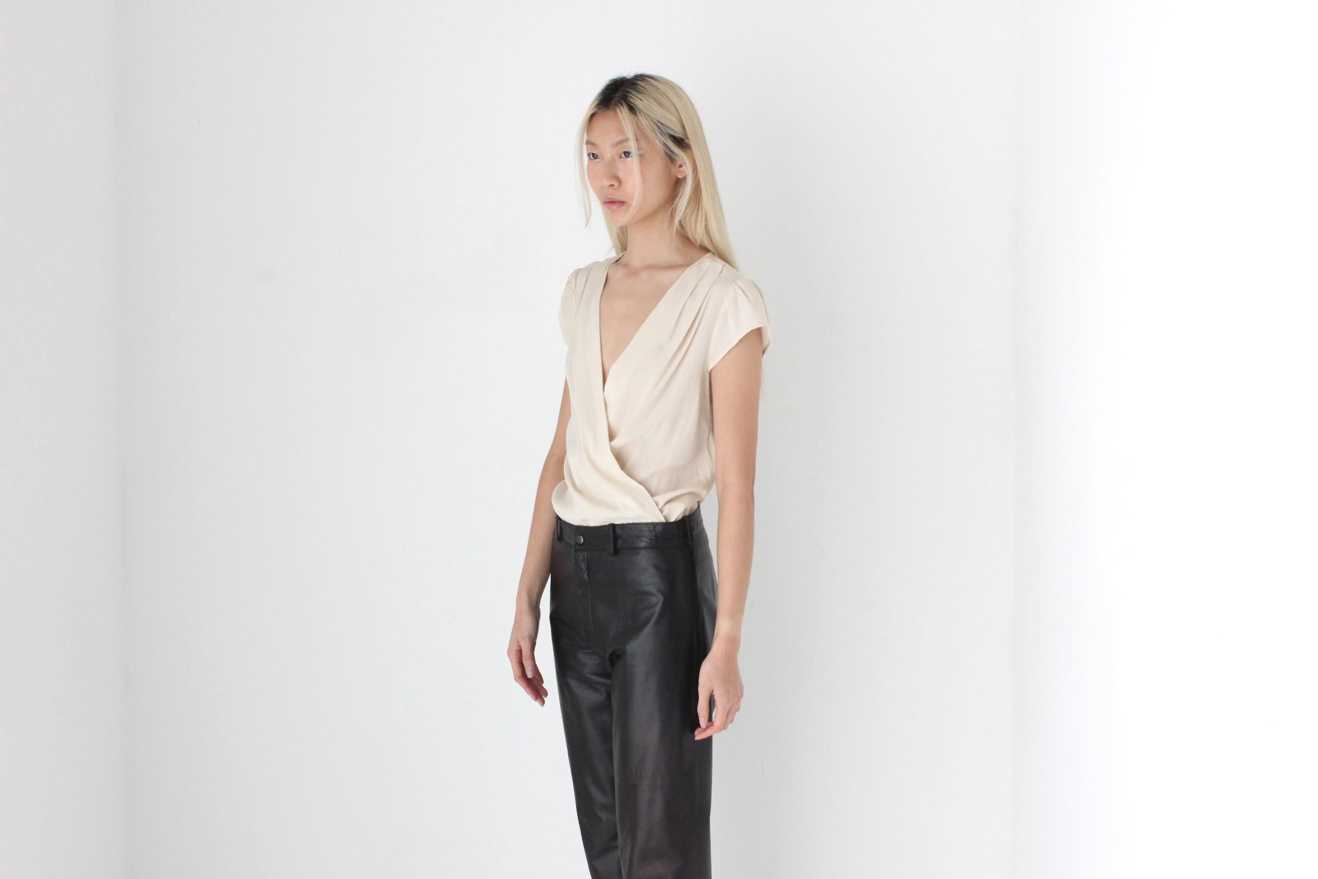 FUTURISM Y2K Pure Silk Plunge Neck Bodysuit by Bebe