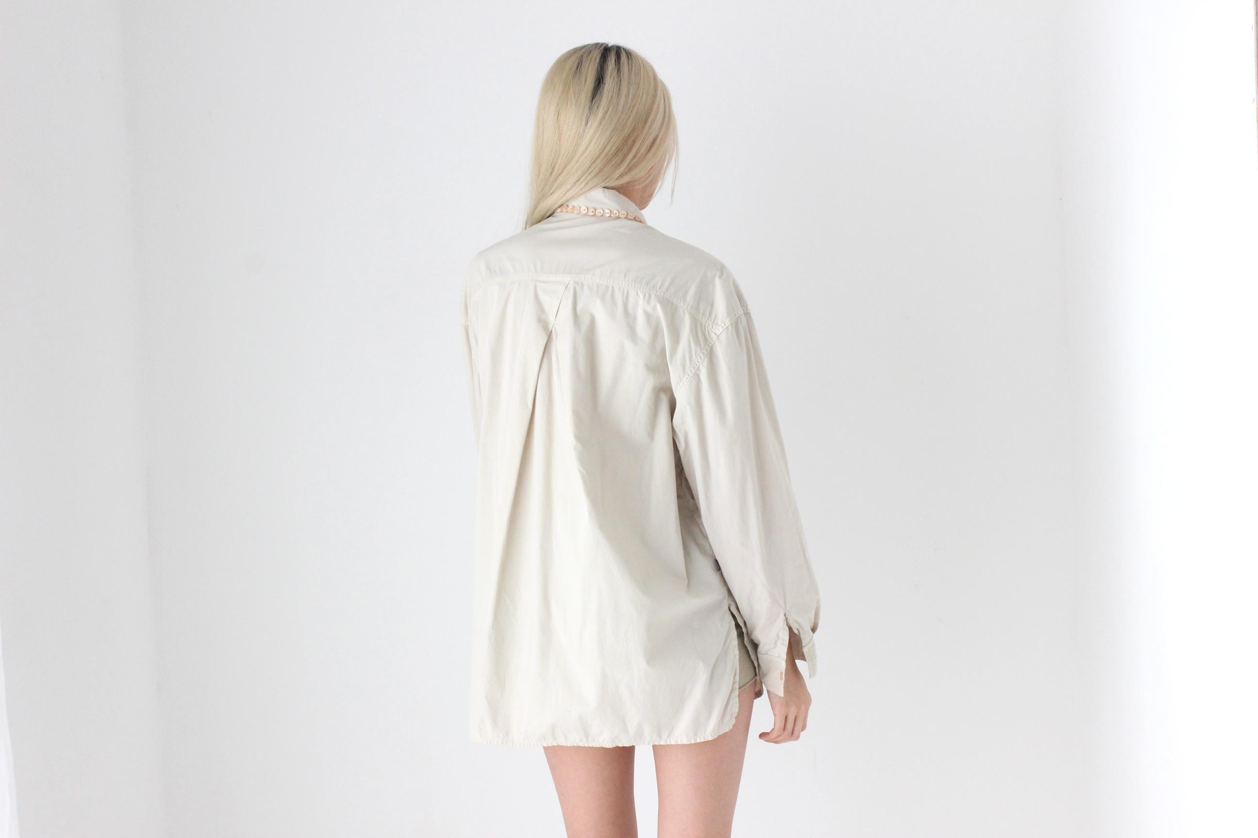 FUTURISM Amazing 90s Cotton Shirt w/ Button Trim