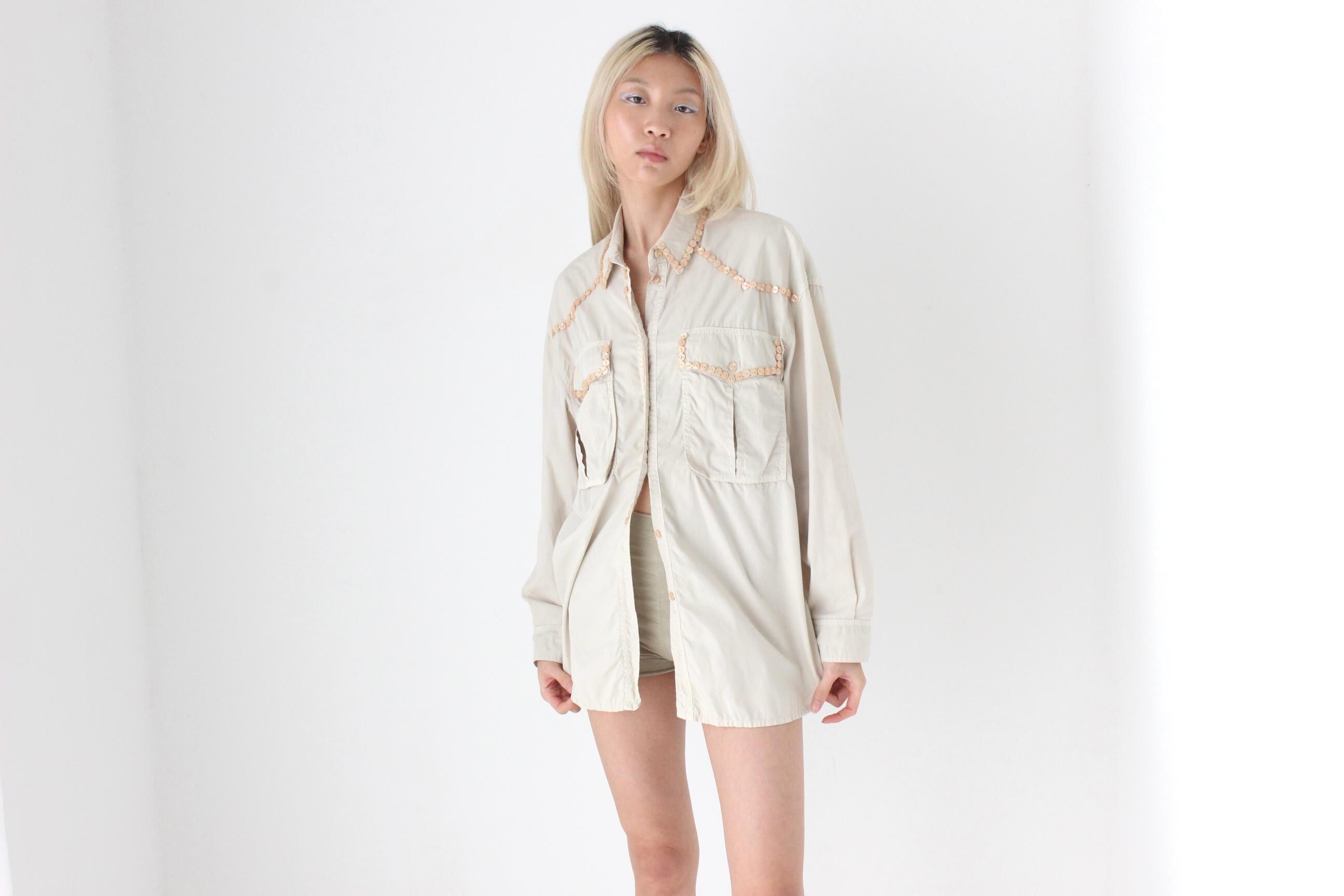 FUTURISM Amazing 90s Cotton Shirt w/ Button Trim