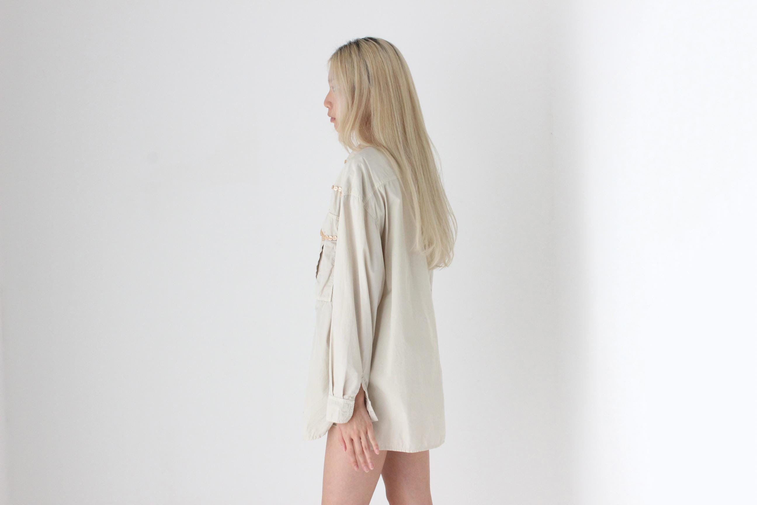 FUTURISM Amazing 90s Cotton Shirt w/ Button Trim