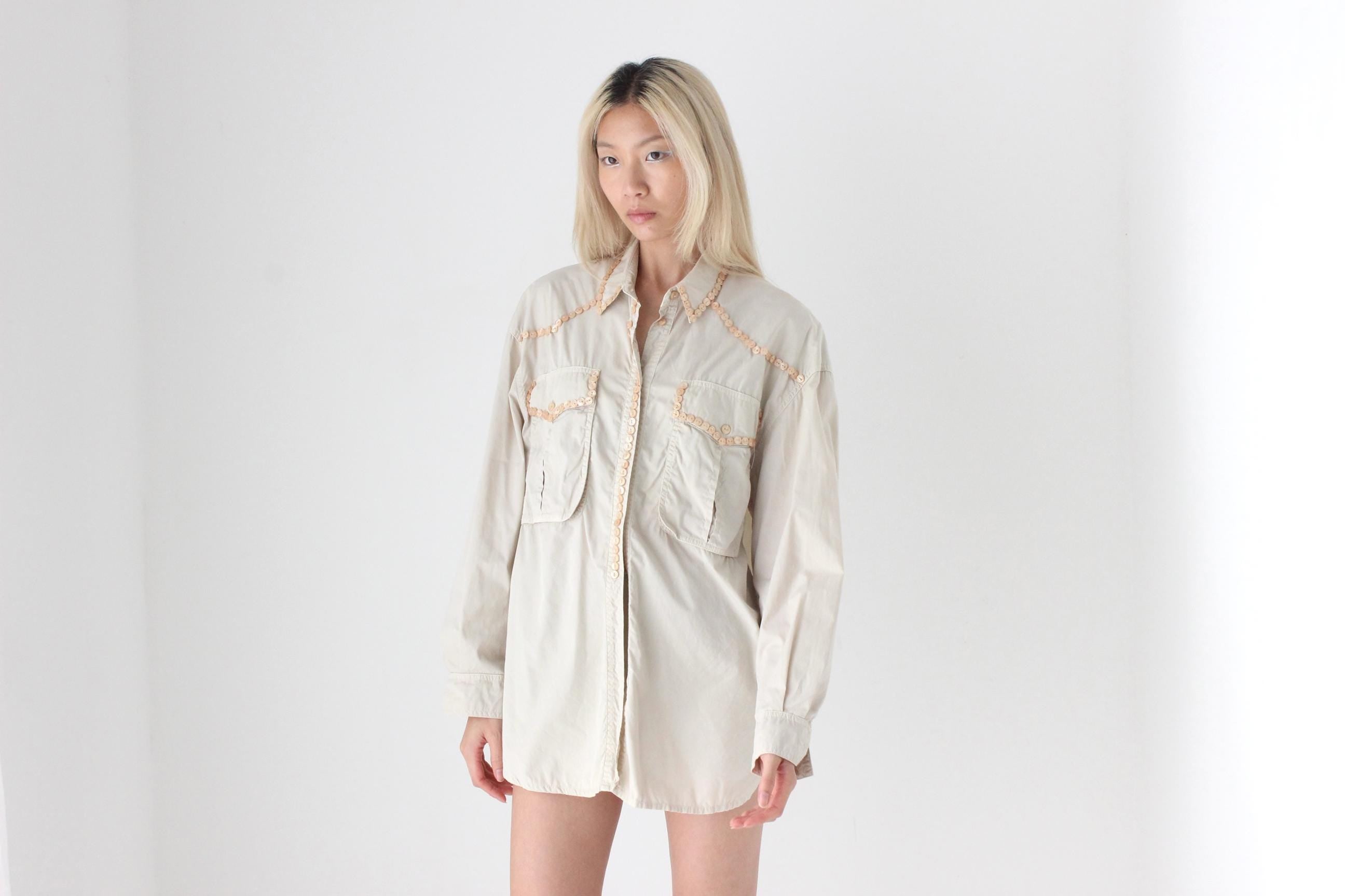 FUTURISM Amazing 90s Cotton Shirt w/ Button Trim