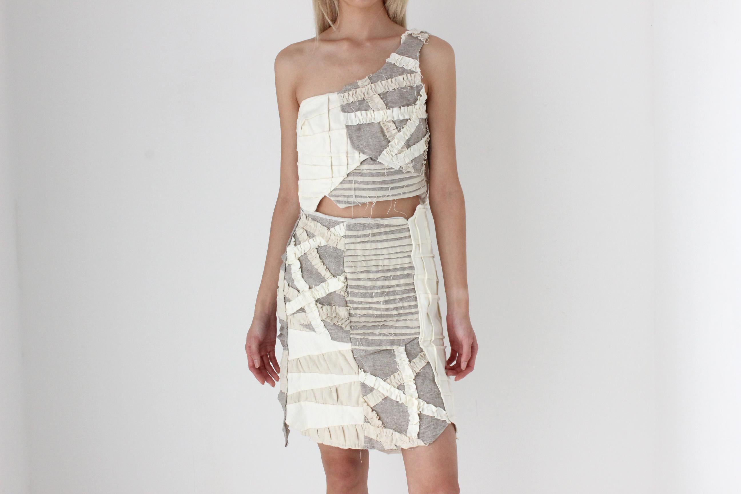 FUTURISM Kooky Y2K Handmade Linen Patchwork Two Piece Set