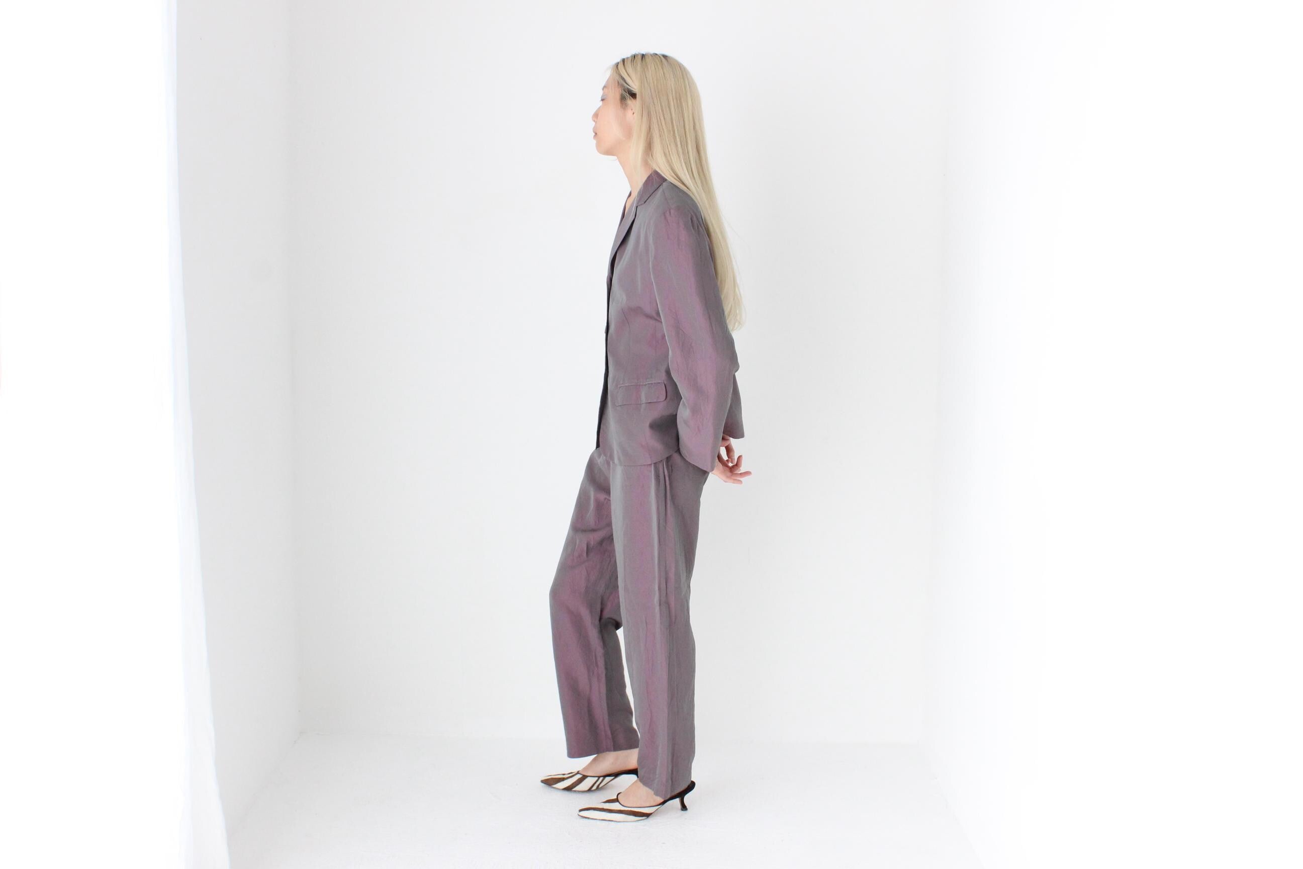 FUTURISM Y2K Holographic Metallic Two Piece Pant Suit by Ojay