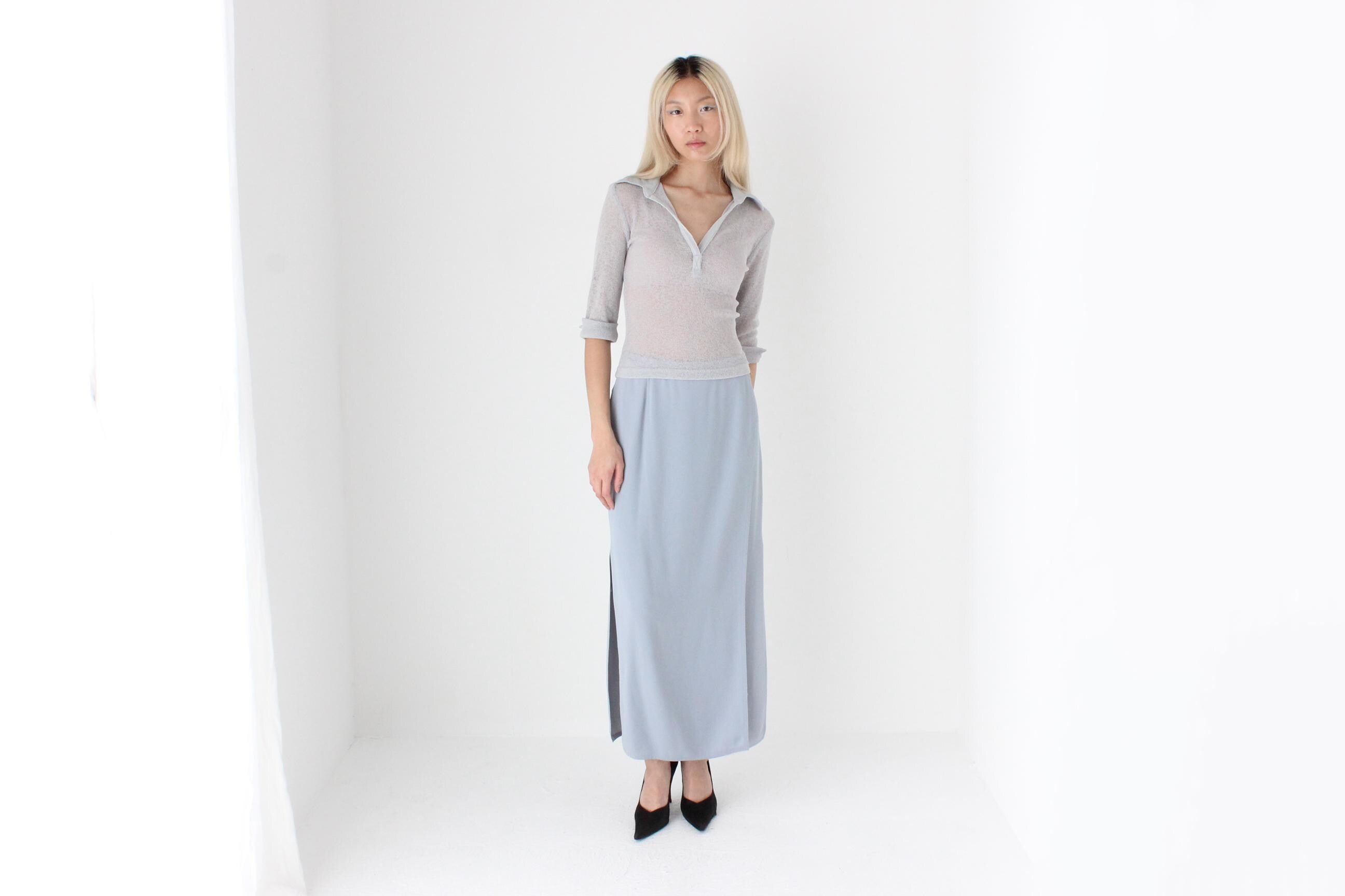 FUTURISM Y2K Sheer Knit Collared Top