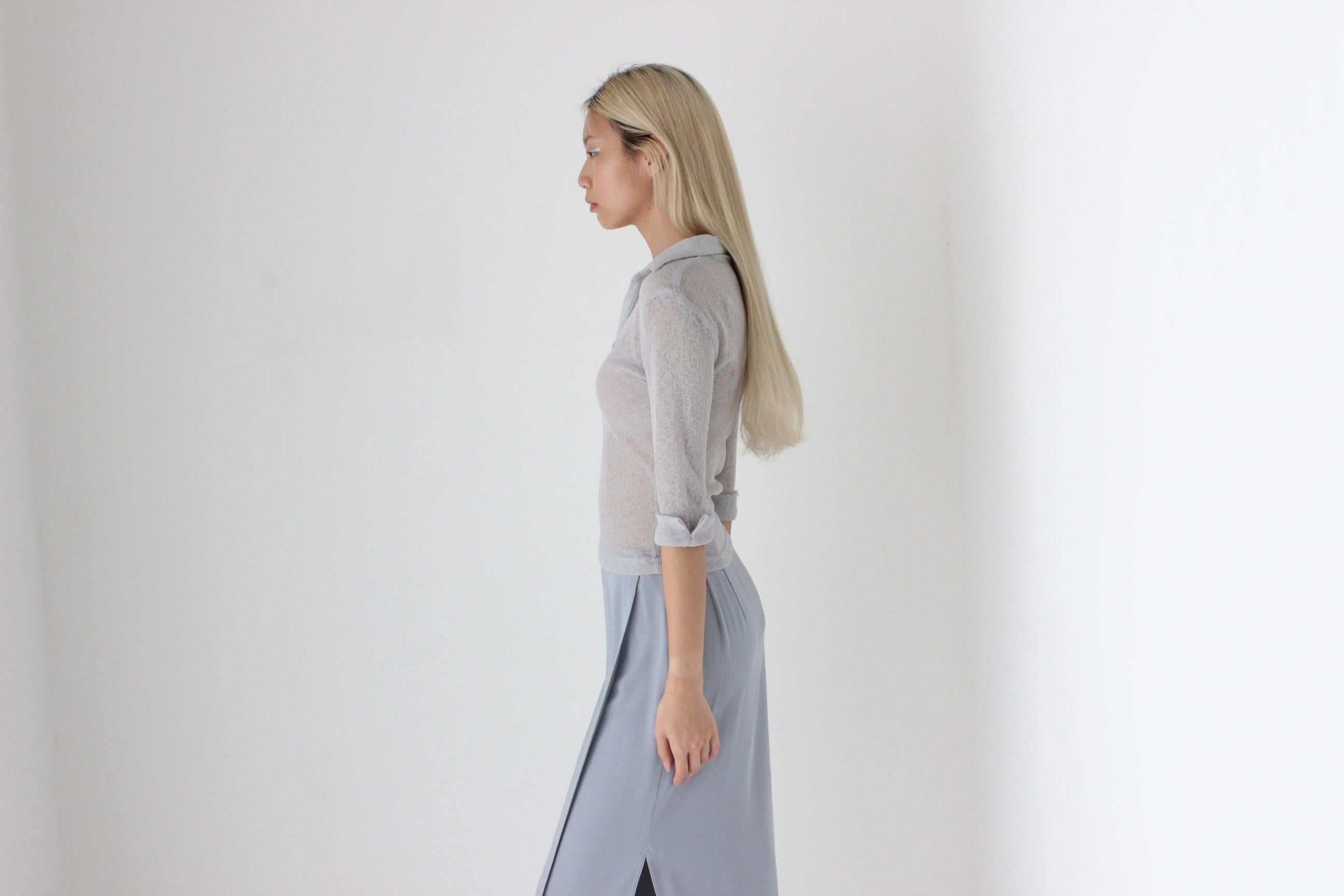 FUTURISM Y2K Sheer Knit Collared Top