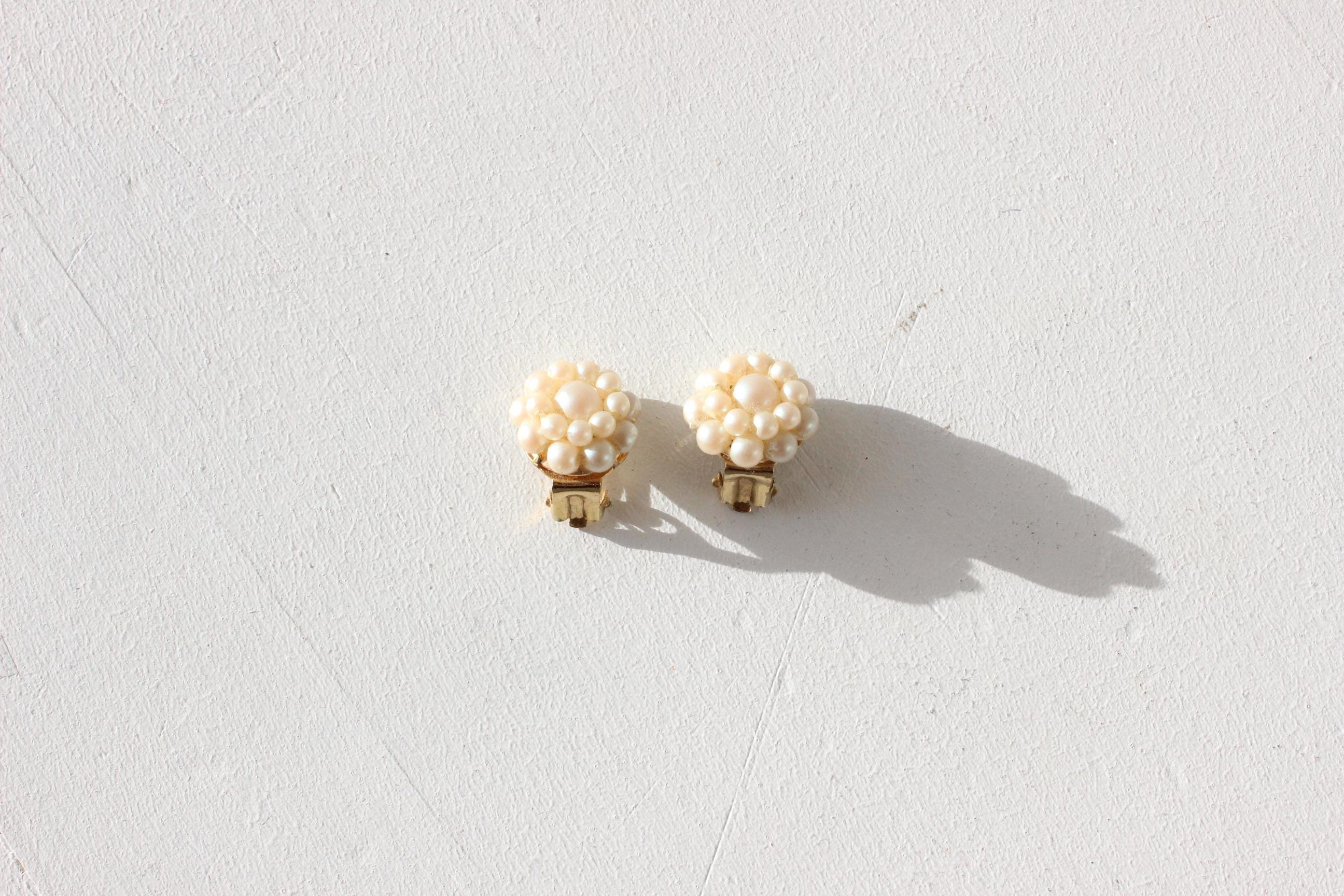 1960s Dainty Pearl Cluster Earrings