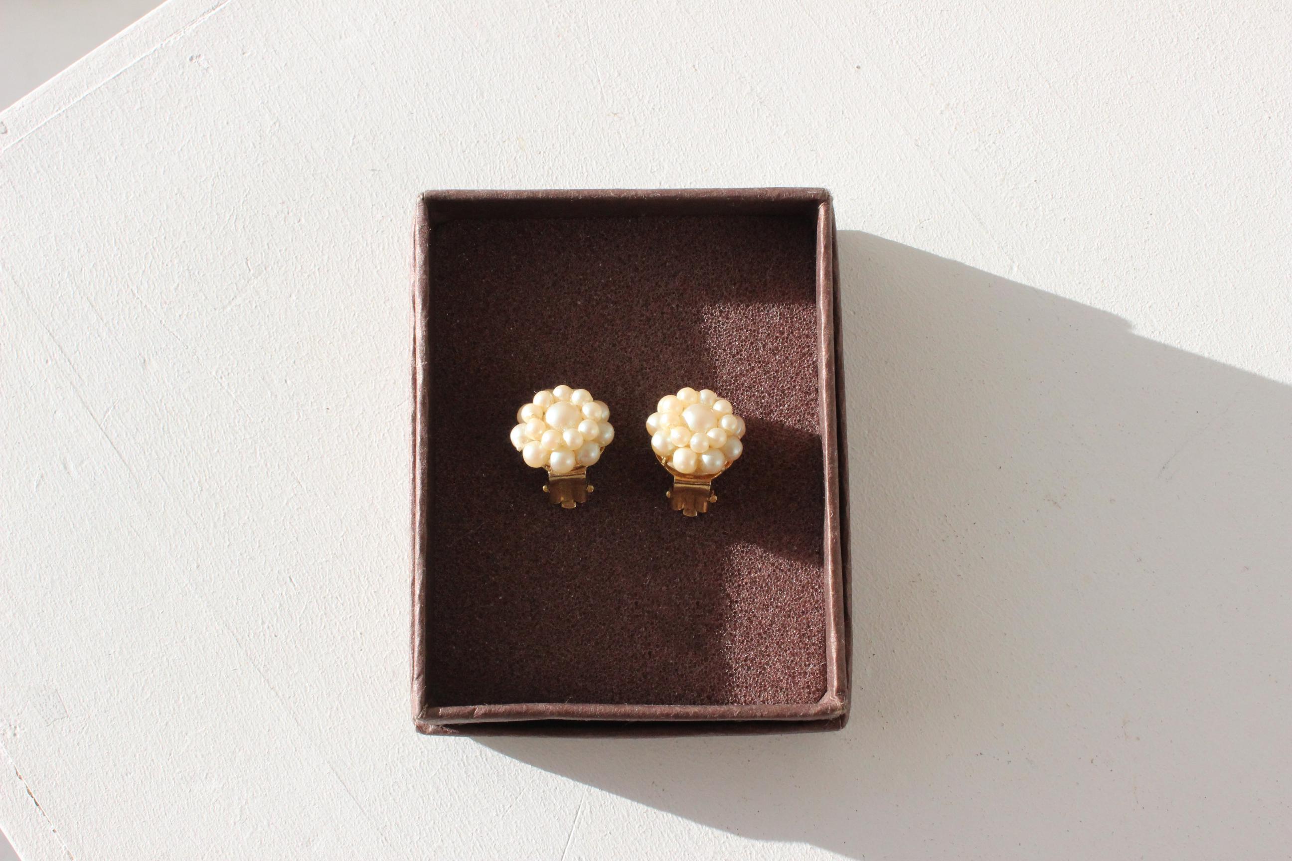 1960s Dainty Pearl Cluster Earrings