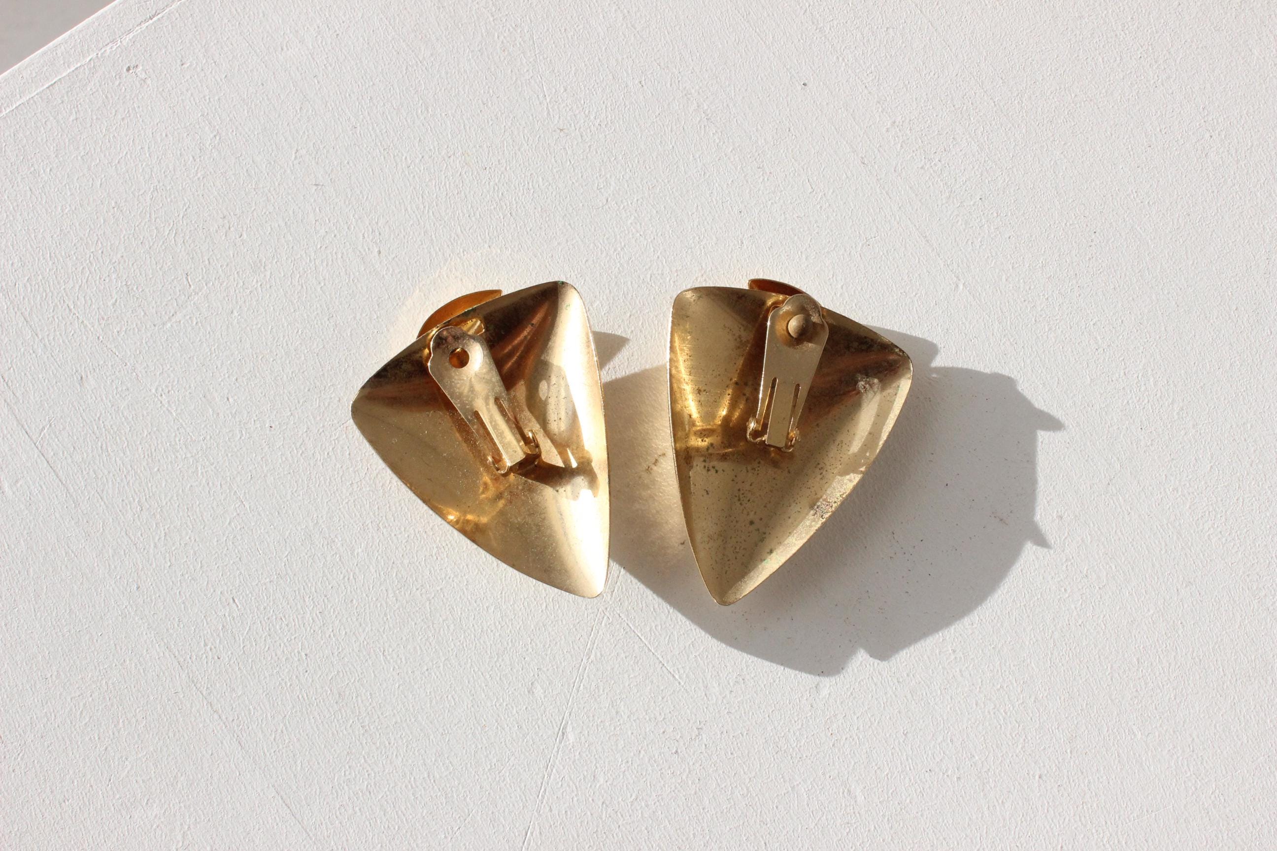 80s Brutalist Gold Tone Clip On Earrings