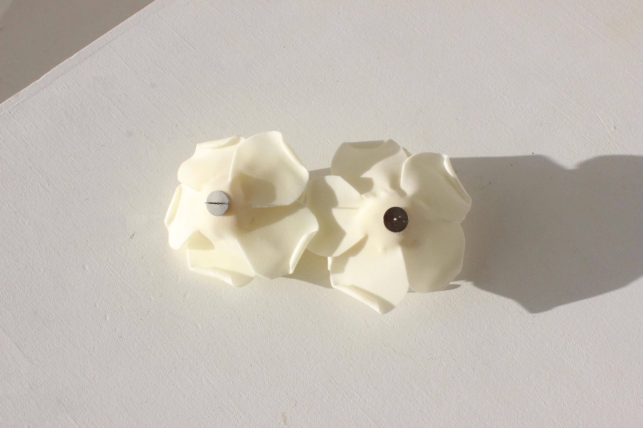 Oversized Cream Velour Rose Earrings