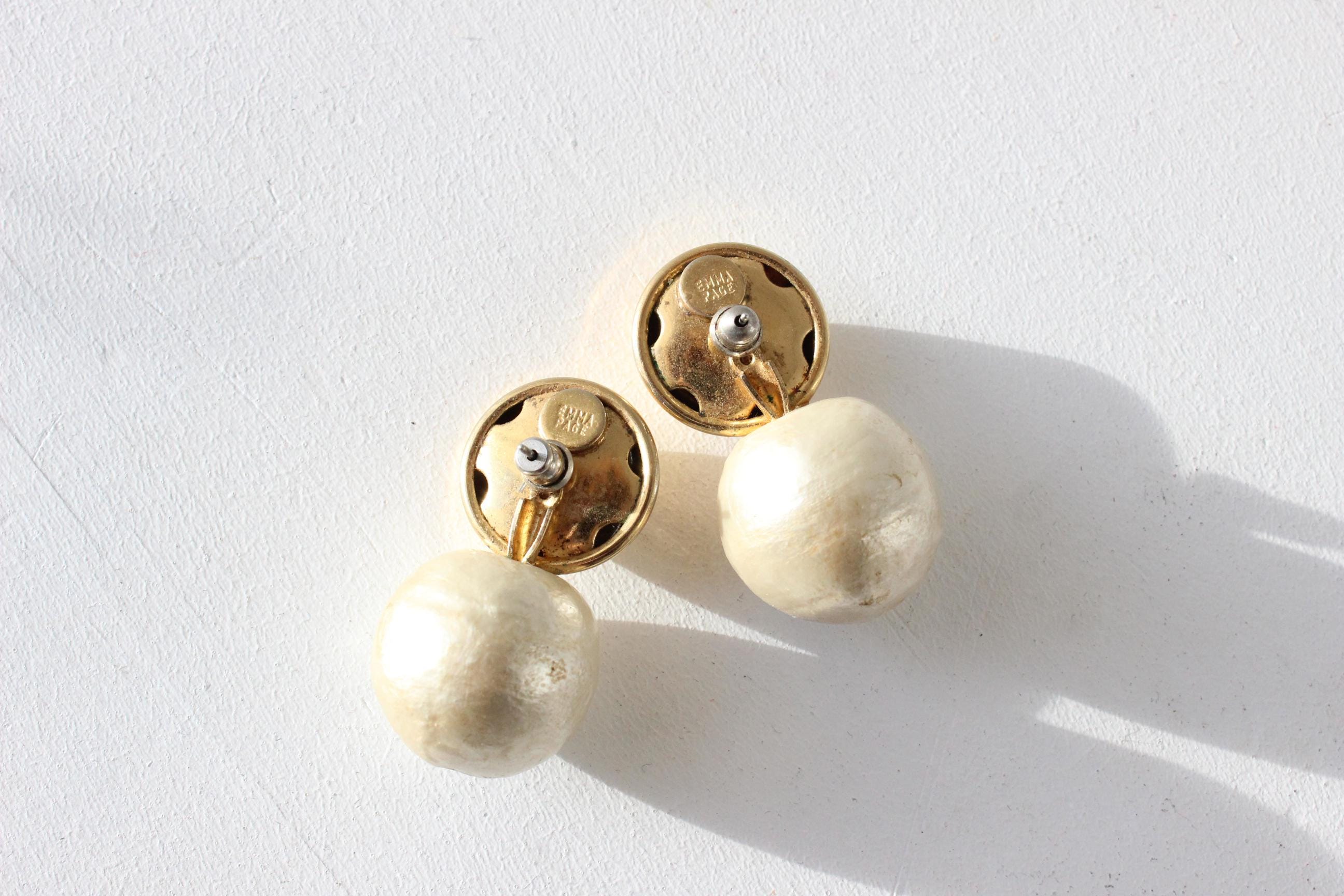 90s Cotton Pearl Baroque Bridal Stud Earrings by Emma Page