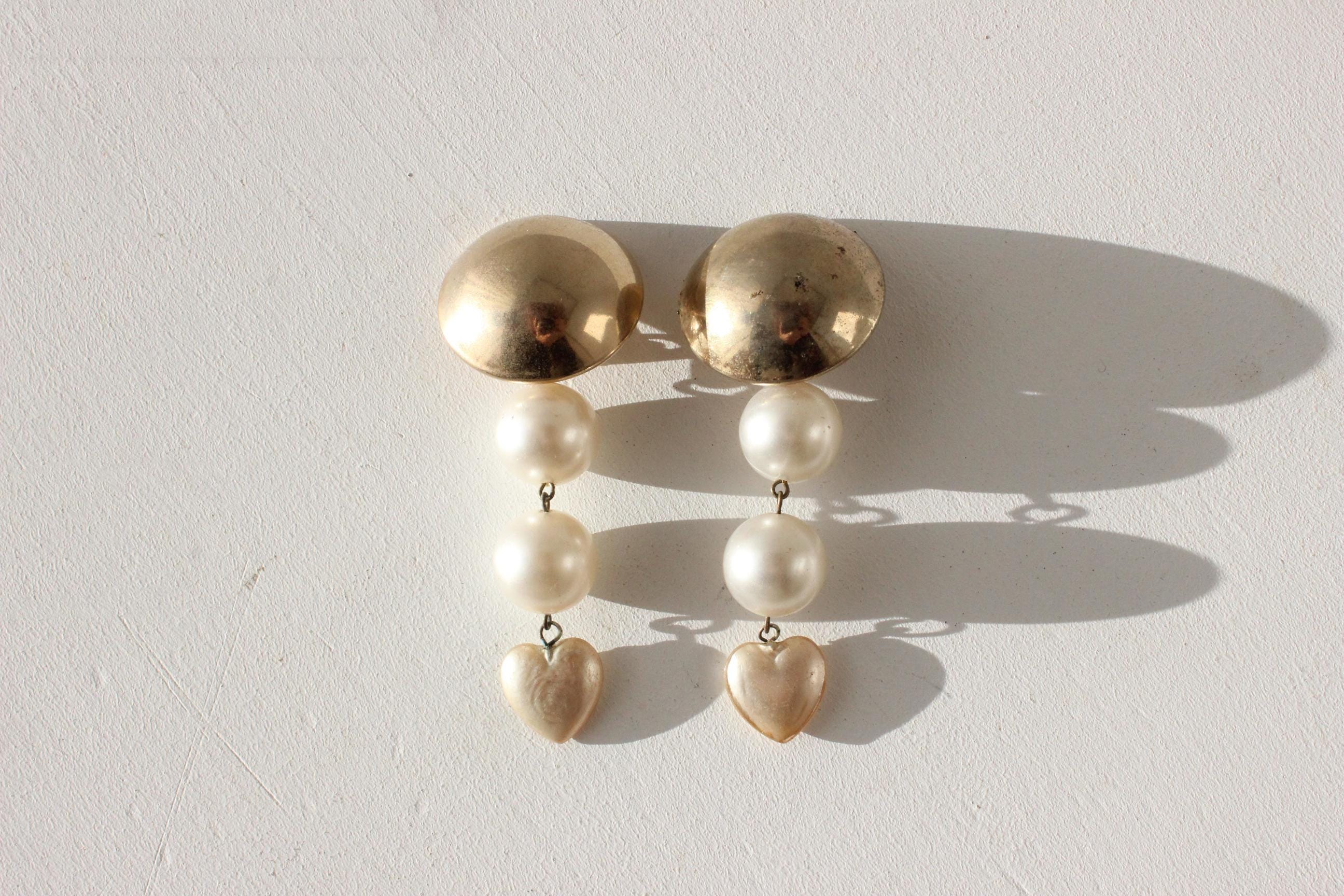 80s Glam Gold Tone & Pearl Oversized Earrings