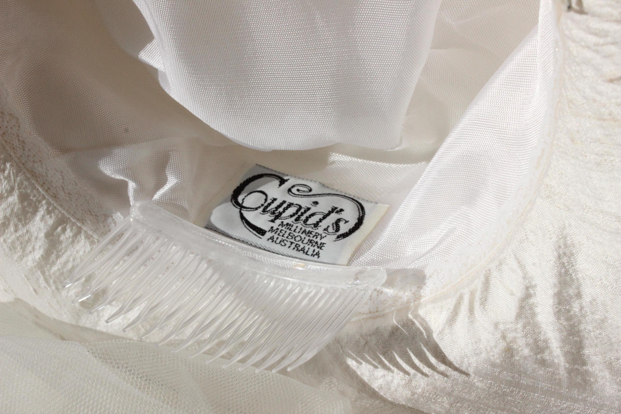 80s Silk Bridal Hat w/ Tulle Veil by Cupid's Millinery
